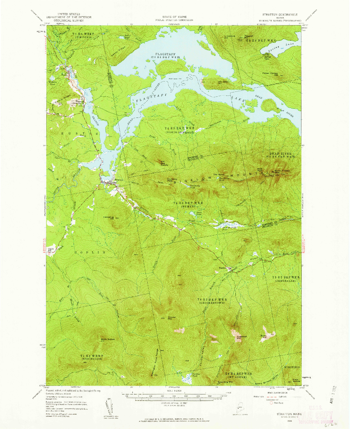 USGS 1:62500-SCALE QUADRANGLE FOR STRATTON, ME 1956