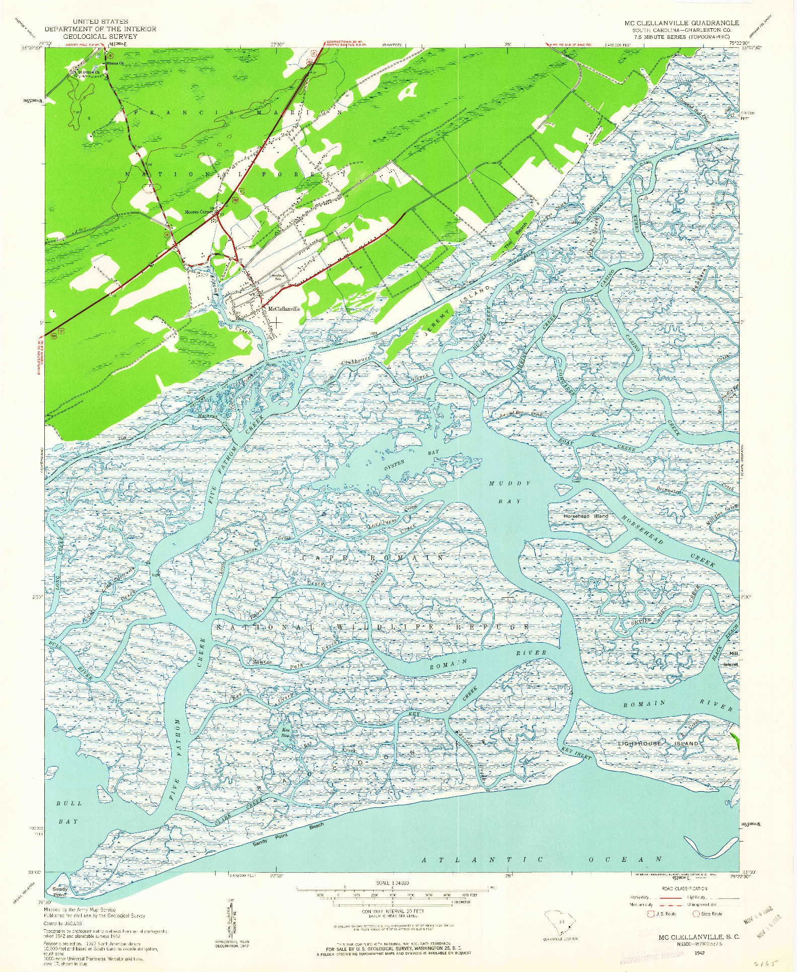 USGS 1:24000-SCALE QUADRANGLE FOR MC CLELLANVILLE, SC 1942