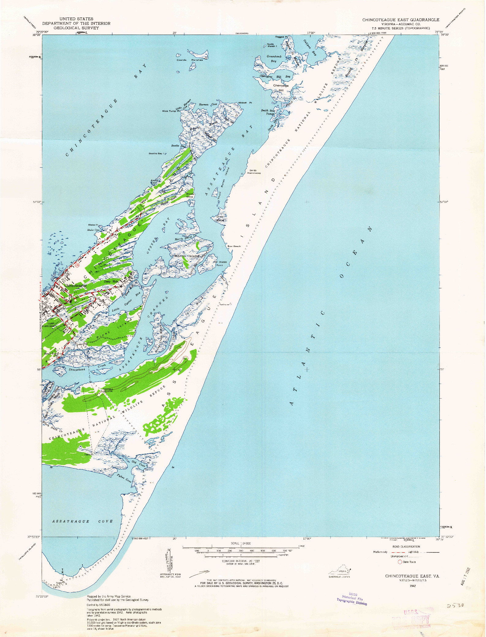 USGS 1:24000-SCALE QUADRANGLE FOR CHINCOTEAGUE EAST, VA 1942