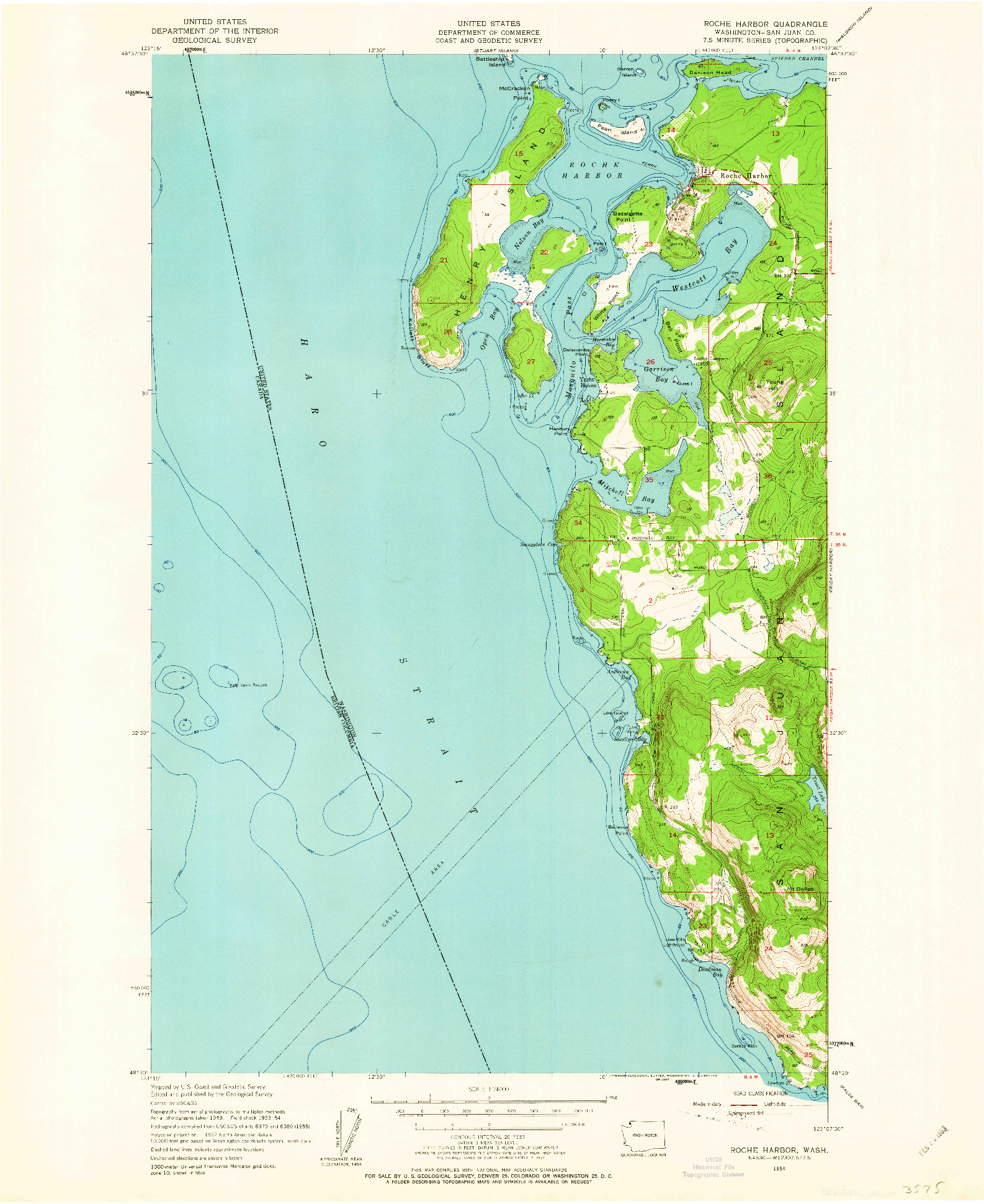 USGS 1:24000-SCALE QUADRANGLE FOR ROCHE HARBOR, WA 1954