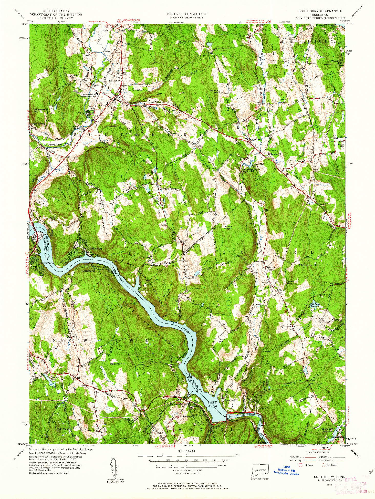 USGS 1:24000-SCALE QUADRANGLE FOR SOUTHBURY, CT 1953