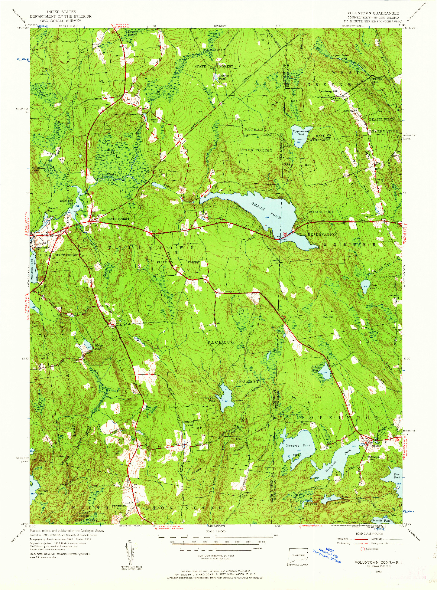 USGS 1:24000-SCALE QUADRANGLE FOR VOLUNTOWN, CT 1953