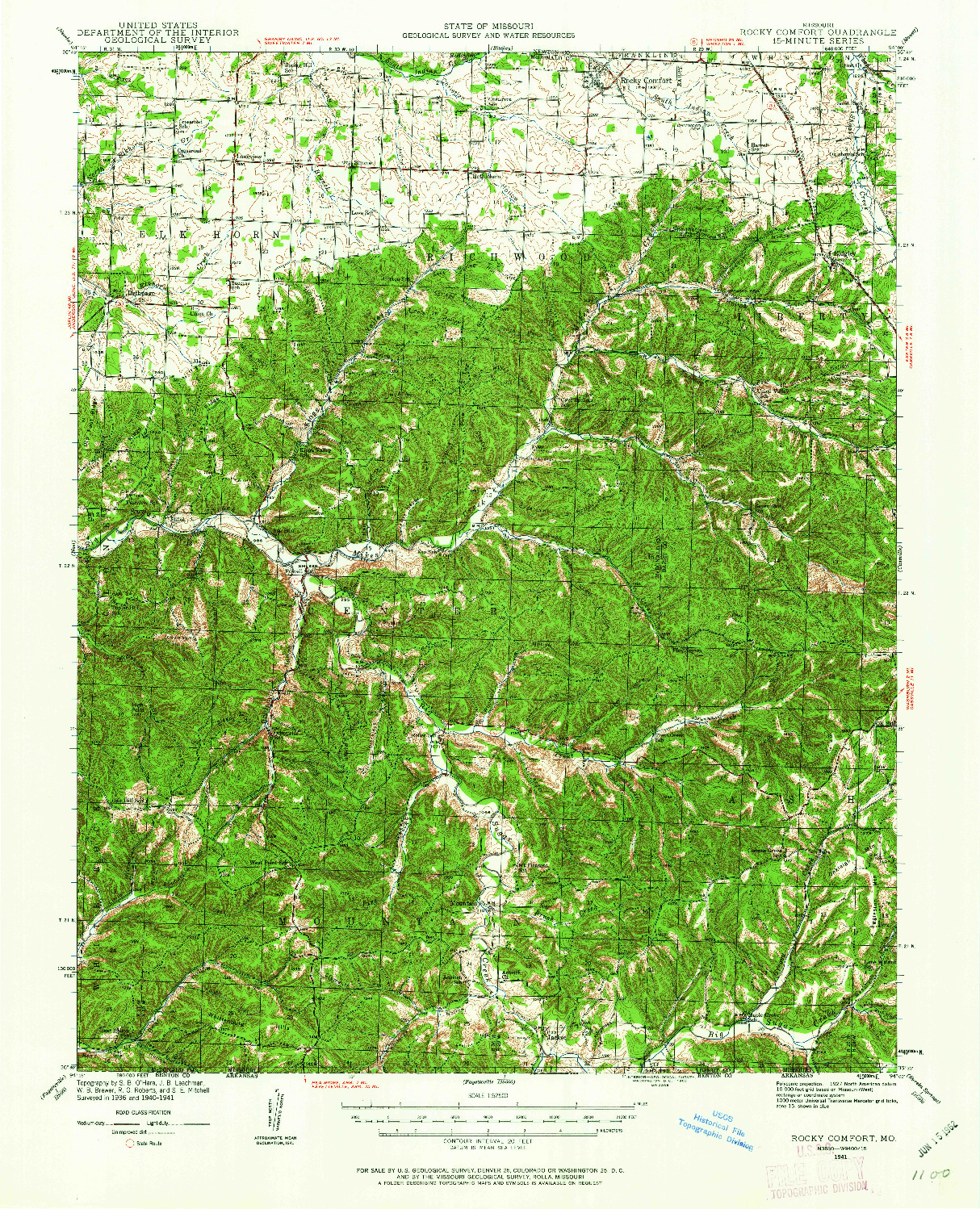 USGS 1:62500-SCALE QUADRANGLE FOR ROCKY COMFORT, MO 1941