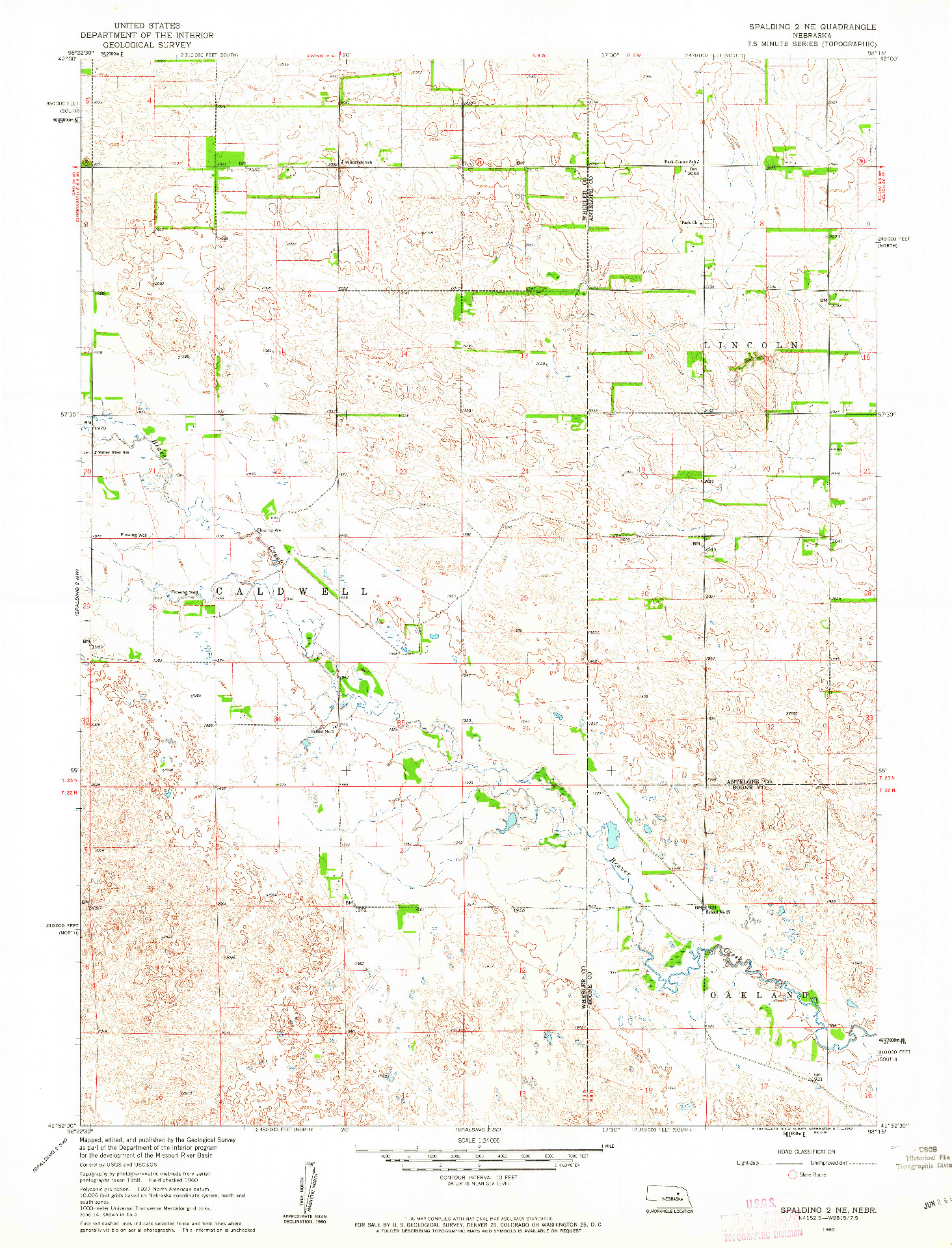 USGS 1:24000-SCALE QUADRANGLE FOR SPALDING 2 NE, NE 1960