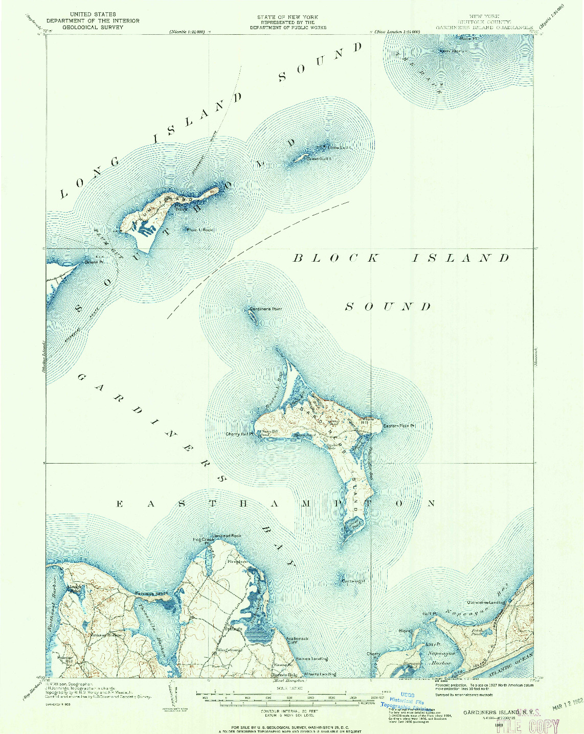 USGS 1:62500-SCALE QUADRANGLE FOR GARDINERS ISLAND, NY 1903