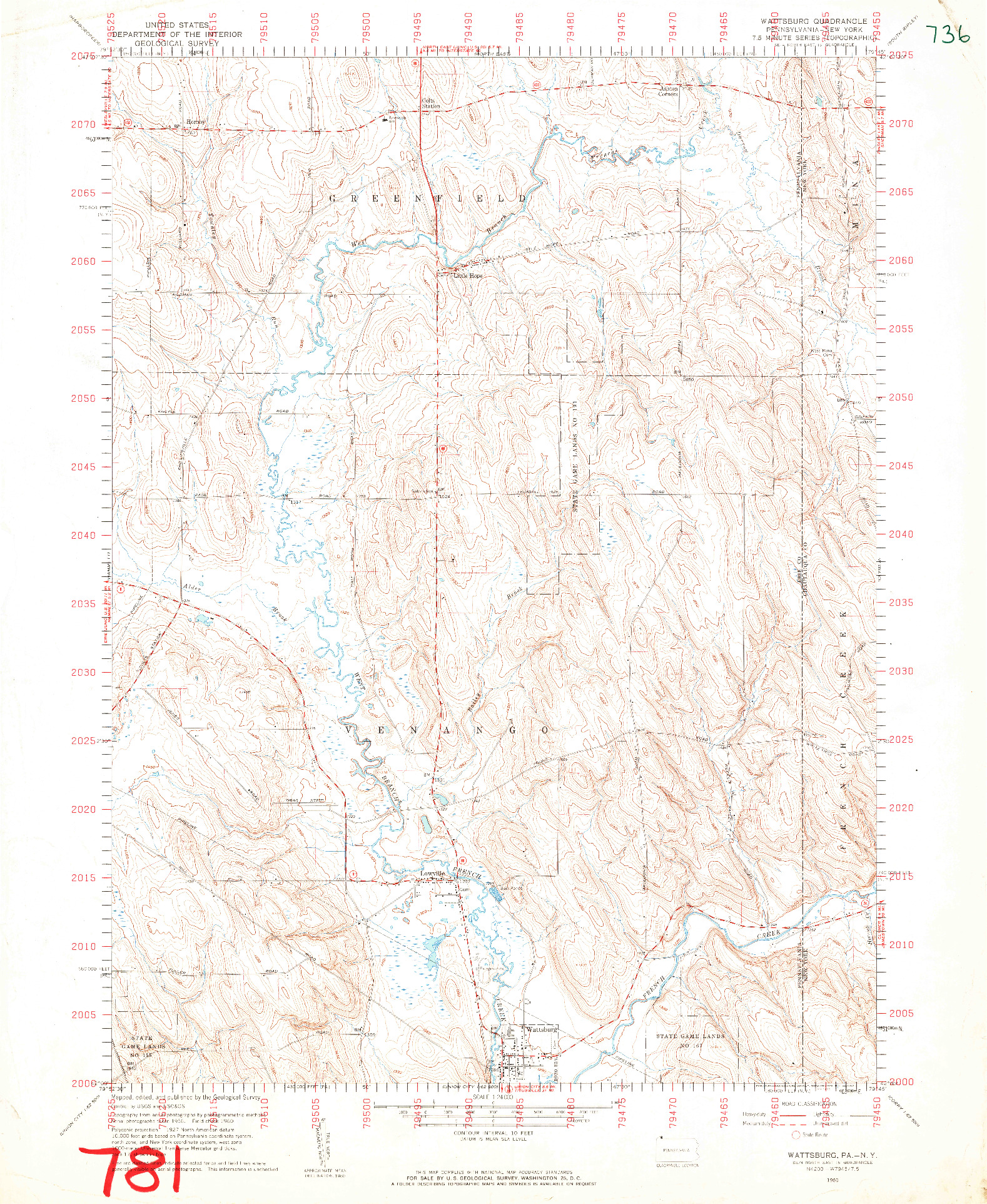 USGS 1:24000-SCALE QUADRANGLE FOR WATTSBURG, PA 1960