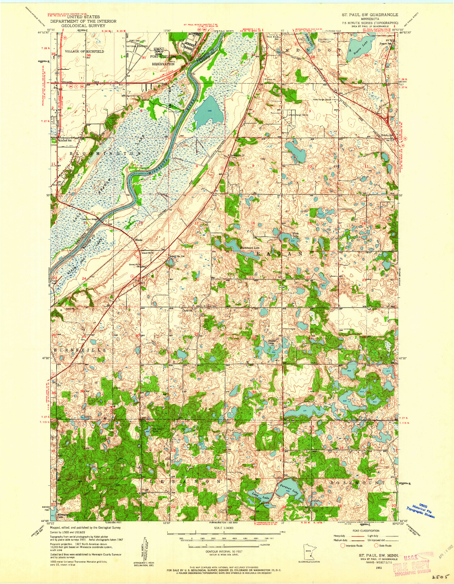 USGS 1:24000-SCALE QUADRANGLE FOR ST. PAUL SW, MN 1951