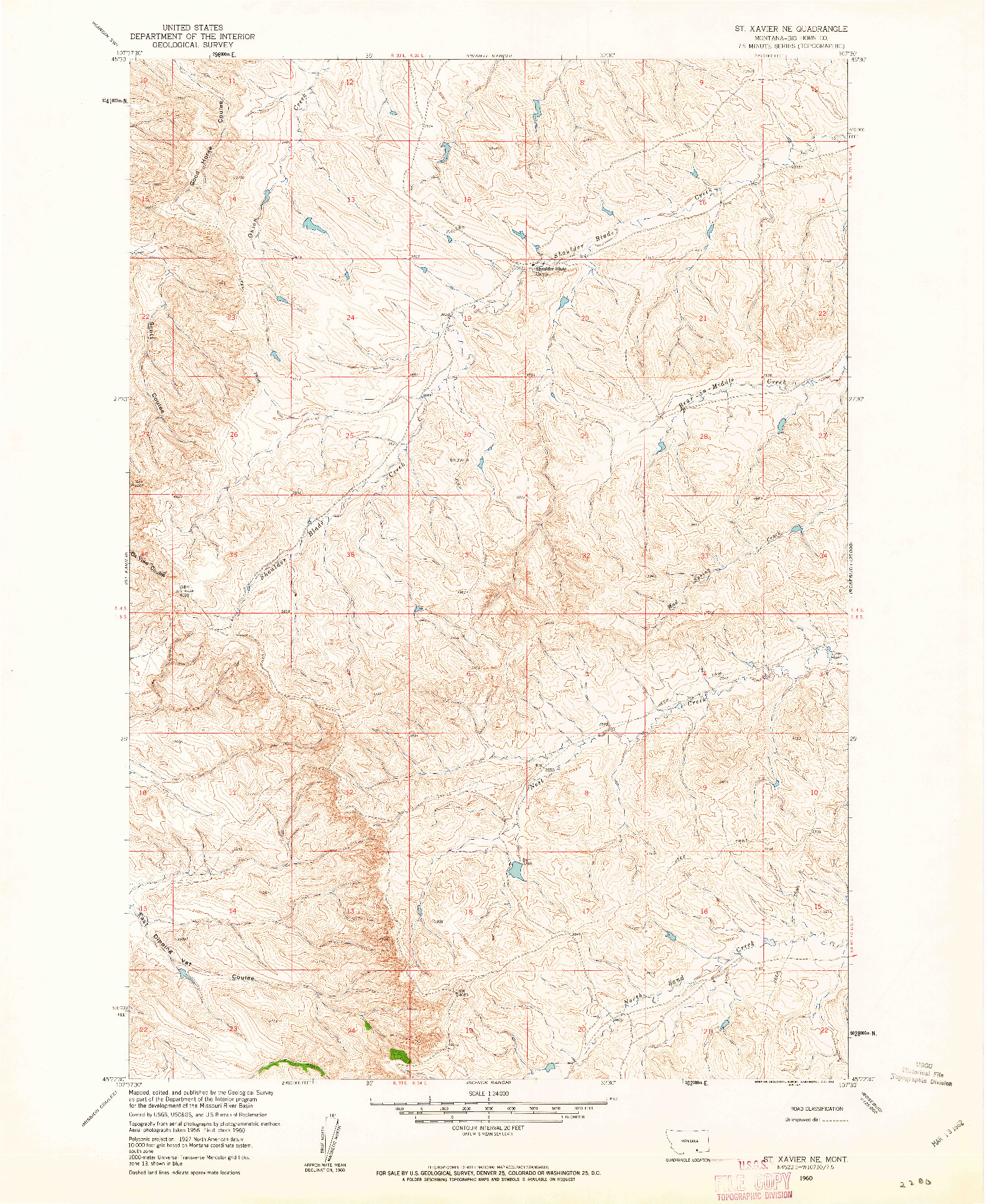 USGS 1:24000-SCALE QUADRANGLE FOR ST XAVIER NE, MT 1960