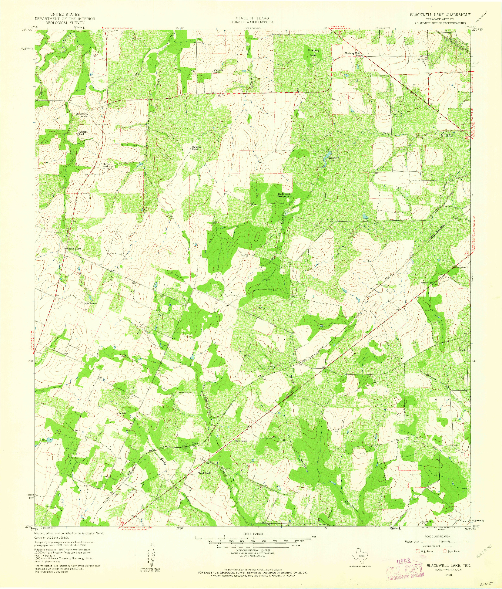 USGS 1:24000-SCALE QUADRANGLE FOR BLACKWELL LAKE, TX 1960