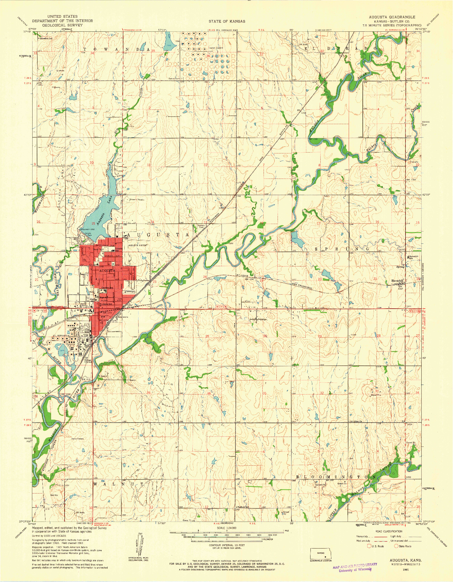 USGS 1:24000-SCALE QUADRANGLE FOR AUGUSTA, KS 1961