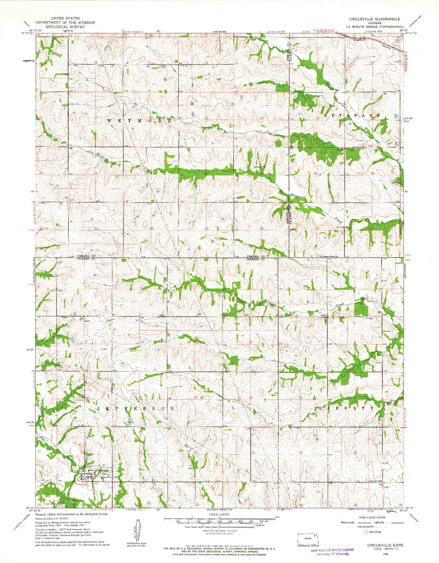 USGS 1:24000-SCALE QUADRANGLE FOR CIRCLEVILLE, KS 1961