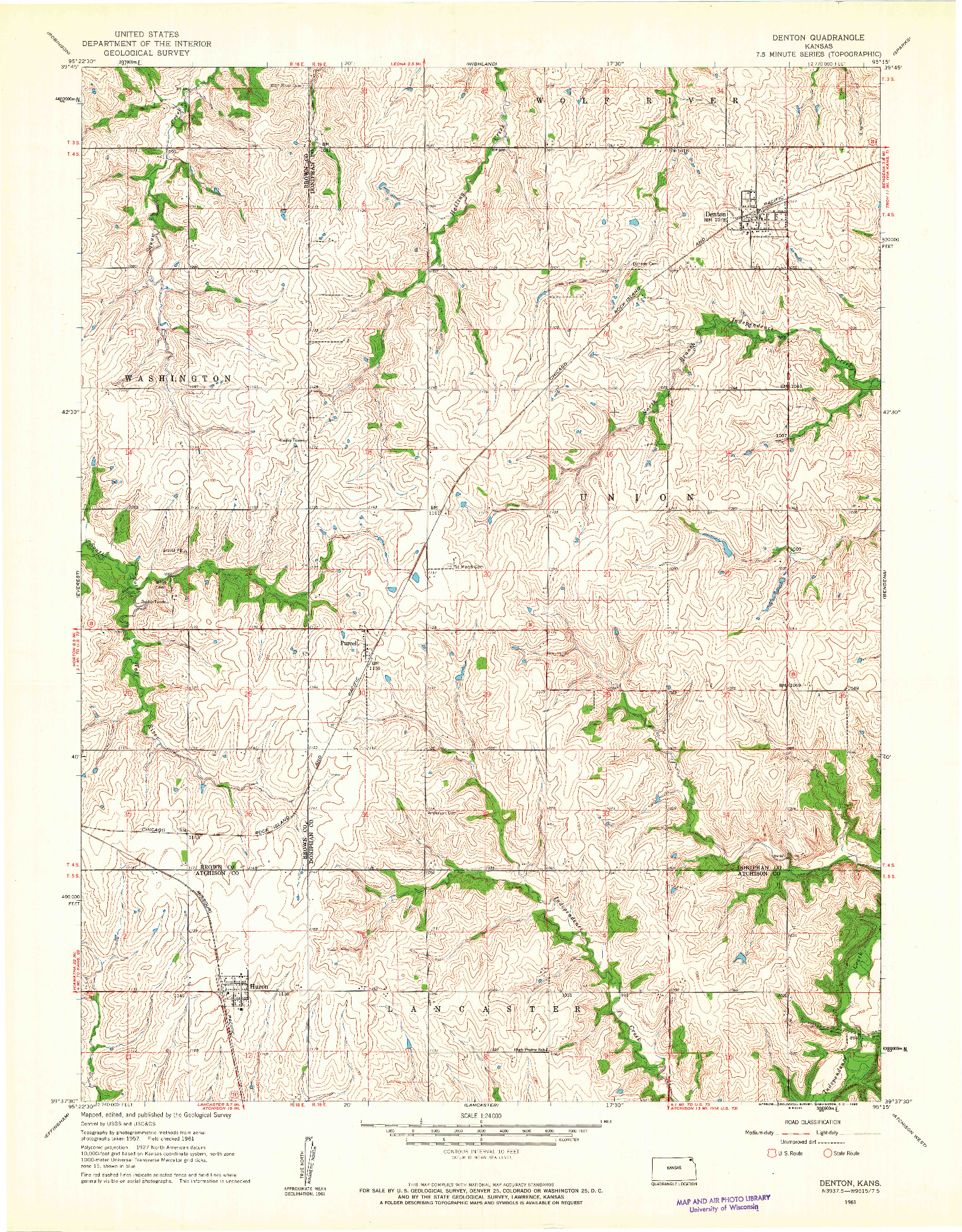 USGS 1:24000-SCALE QUADRANGLE FOR DENTON, KS 1961