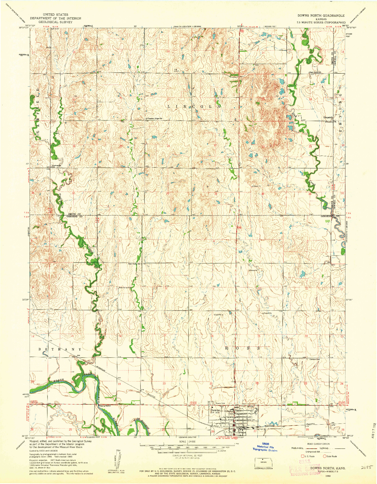 USGS 1:24000-SCALE QUADRANGLE FOR DOWNS NORTH, KS 1960