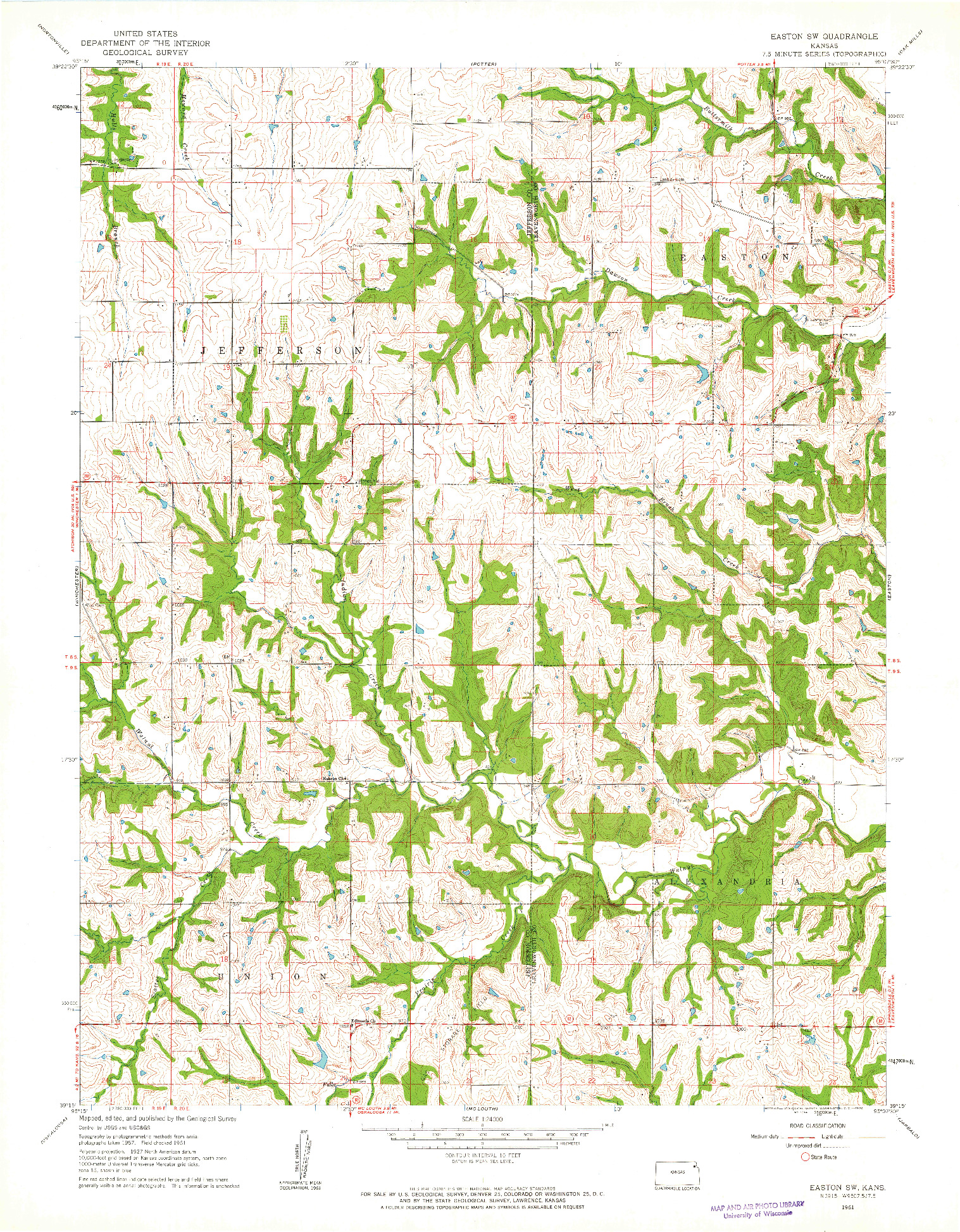 USGS 1:24000-SCALE QUADRANGLE FOR EASTON SW, KS 1961