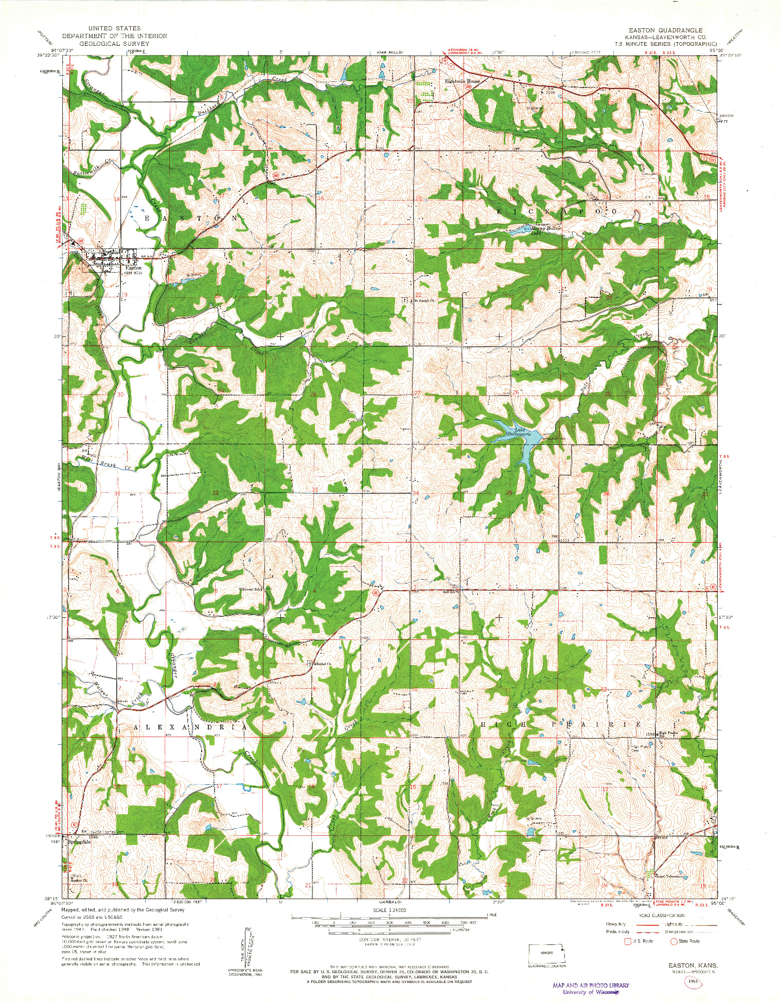 USGS 1:24000-SCALE QUADRANGLE FOR EASTON, KS 1961