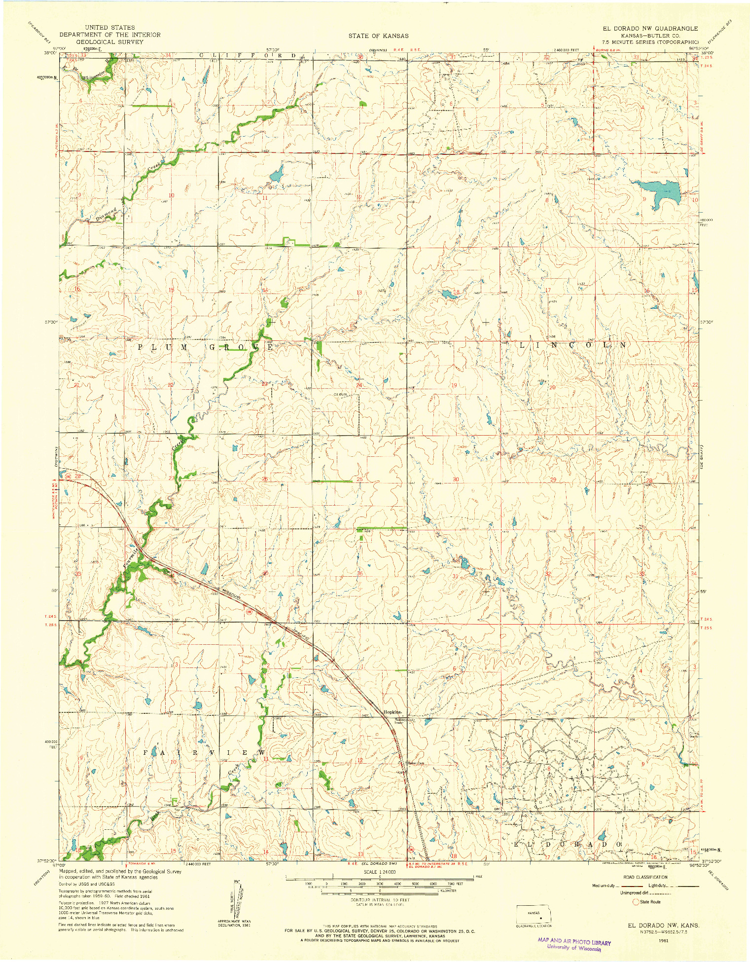 USGS 1:24000-SCALE QUADRANGLE FOR EL DORADO NW, KS 1961