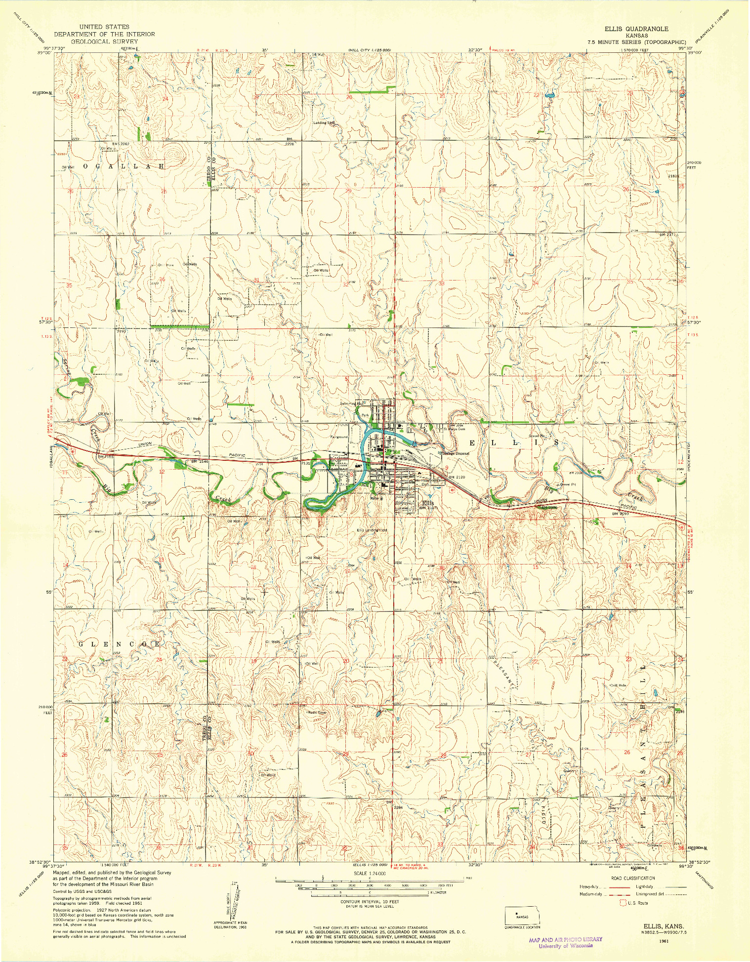 USGS 1:24000-SCALE QUADRANGLE FOR ELLIS, KS 1961