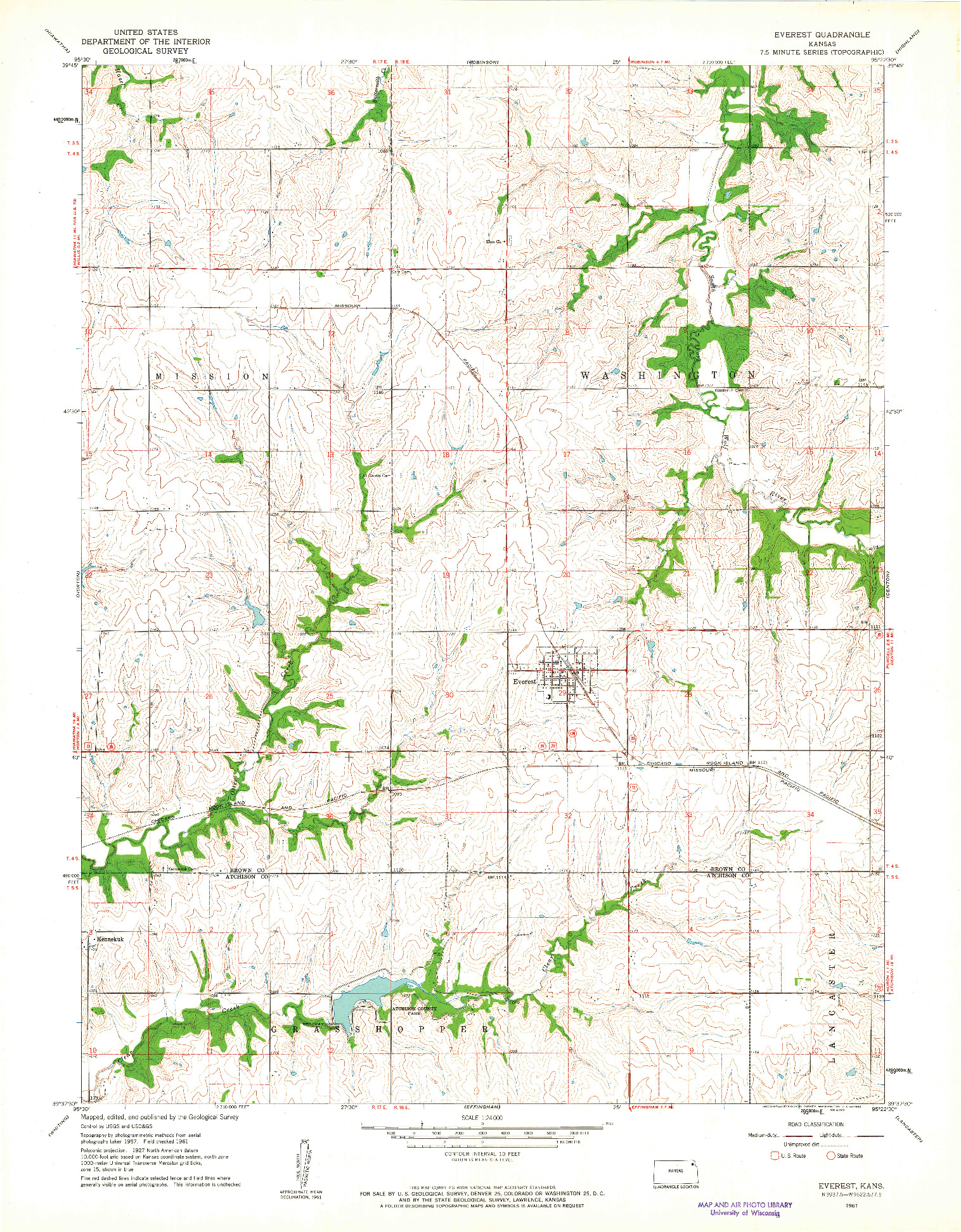 USGS 1:24000-SCALE QUADRANGLE FOR EVEREST, KS 1961