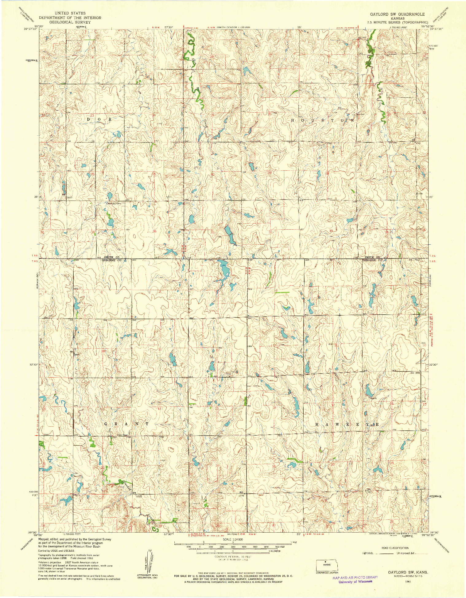 USGS 1:24000-SCALE QUADRANGLE FOR GAYLORD SW, KS 1961
