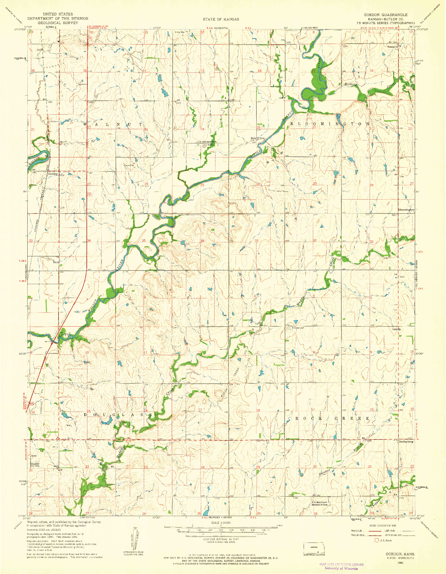 USGS 1:24000-SCALE QUADRANGLE FOR GORDON, KS 1961