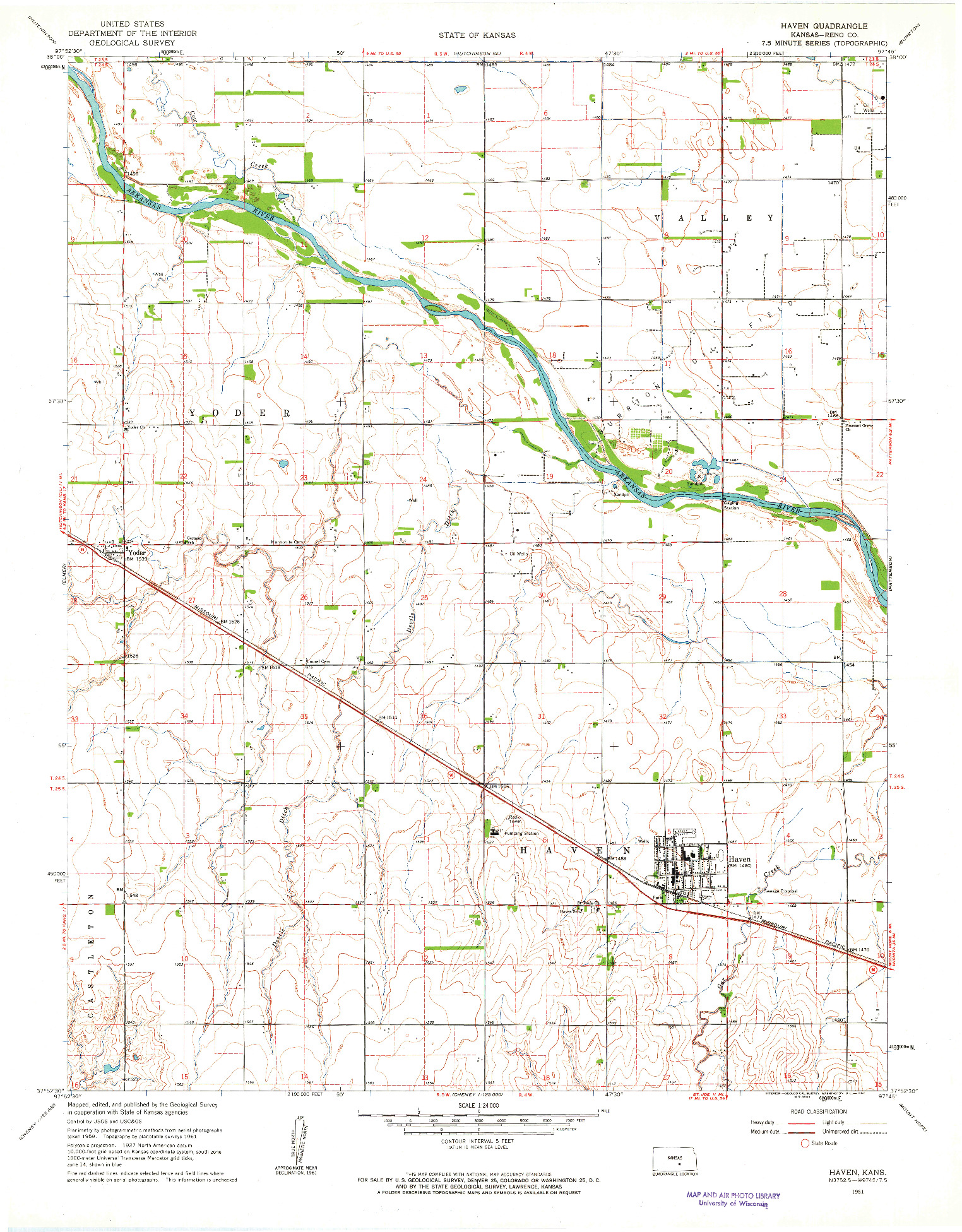 USGS 1:24000-SCALE QUADRANGLE FOR HAVEN, KS 1961