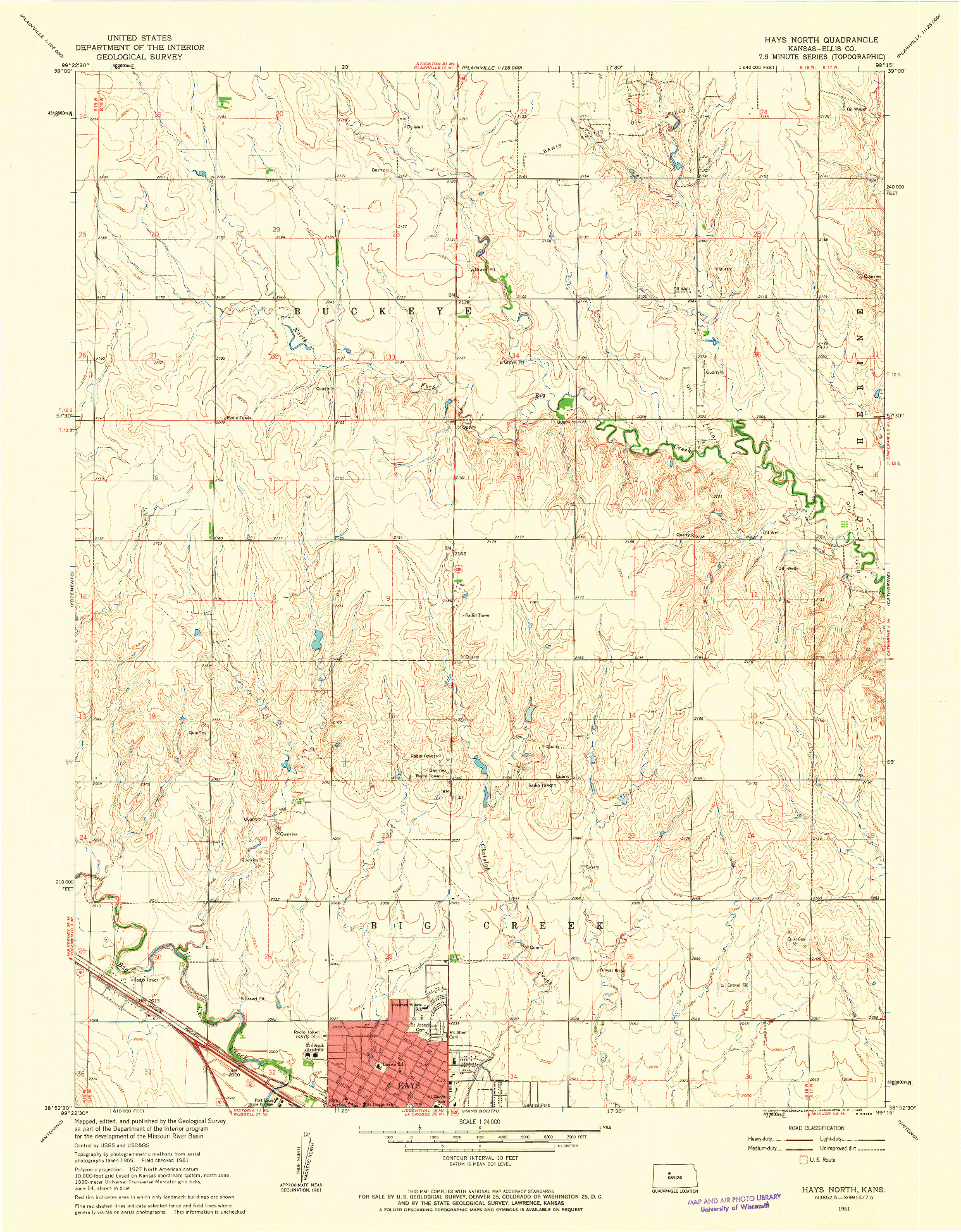 USGS 1:24000-SCALE QUADRANGLE FOR HAYS NORTH, KS 1961