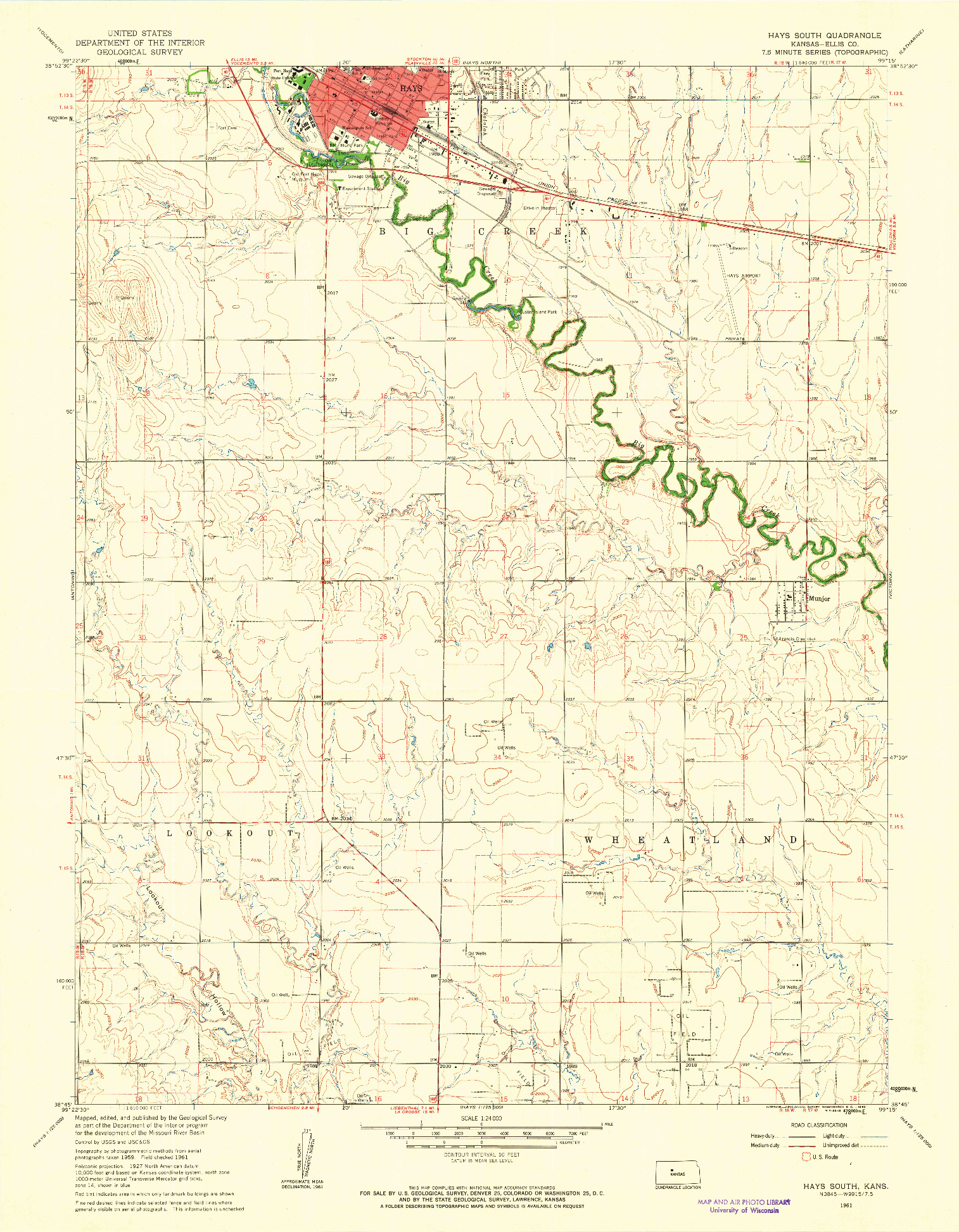 USGS 1:24000-SCALE QUADRANGLE FOR HAYS SOUTH, KS 1961