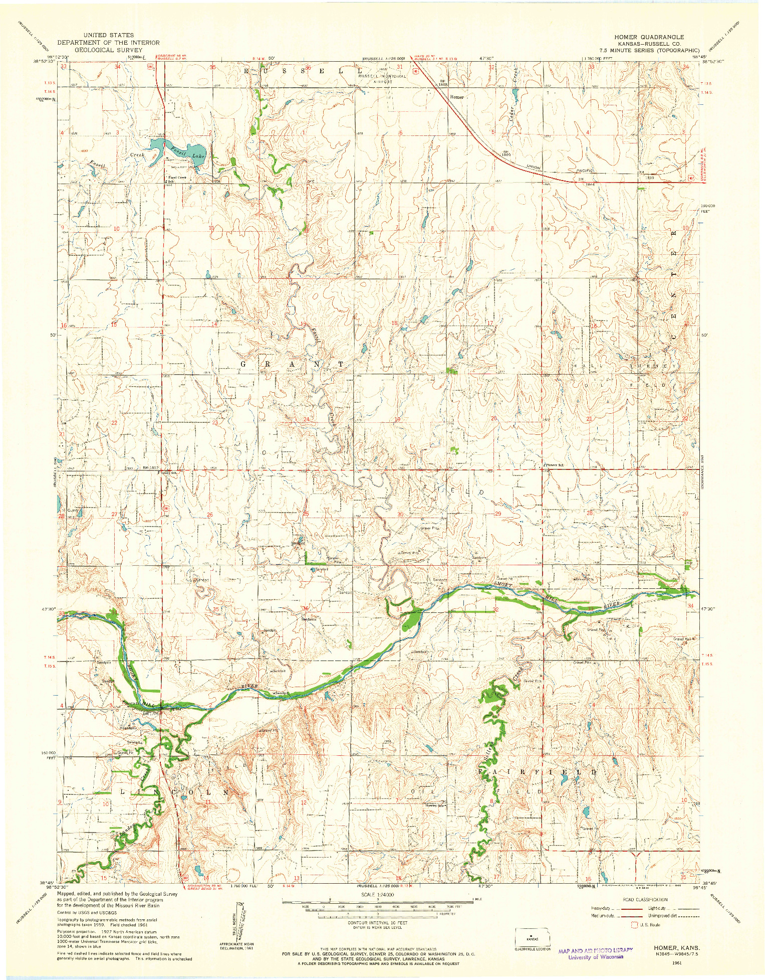 USGS 1:24000-SCALE QUADRANGLE FOR HOMER, KS 1961