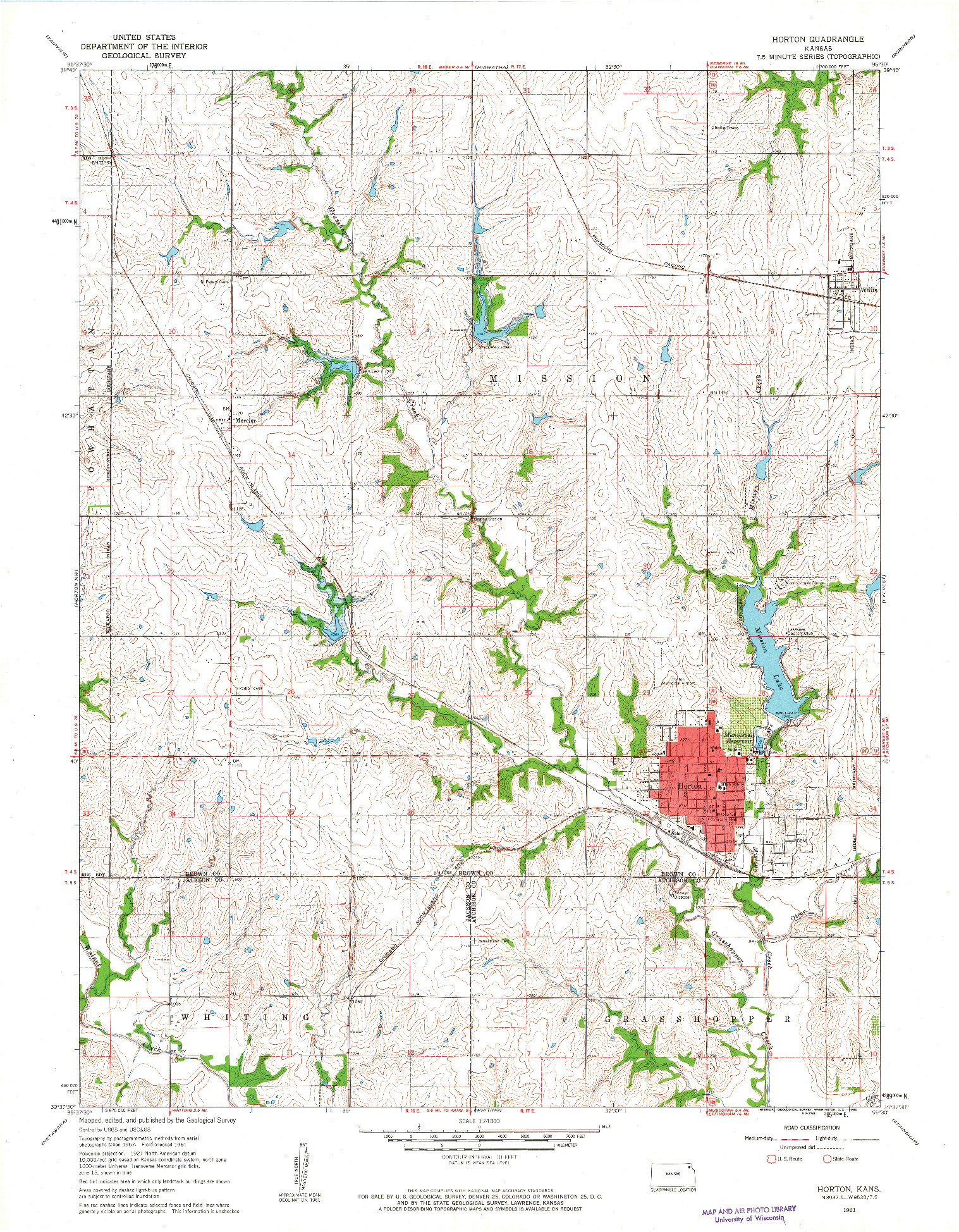 USGS 1:24000-SCALE QUADRANGLE FOR HORTON, KS 1961