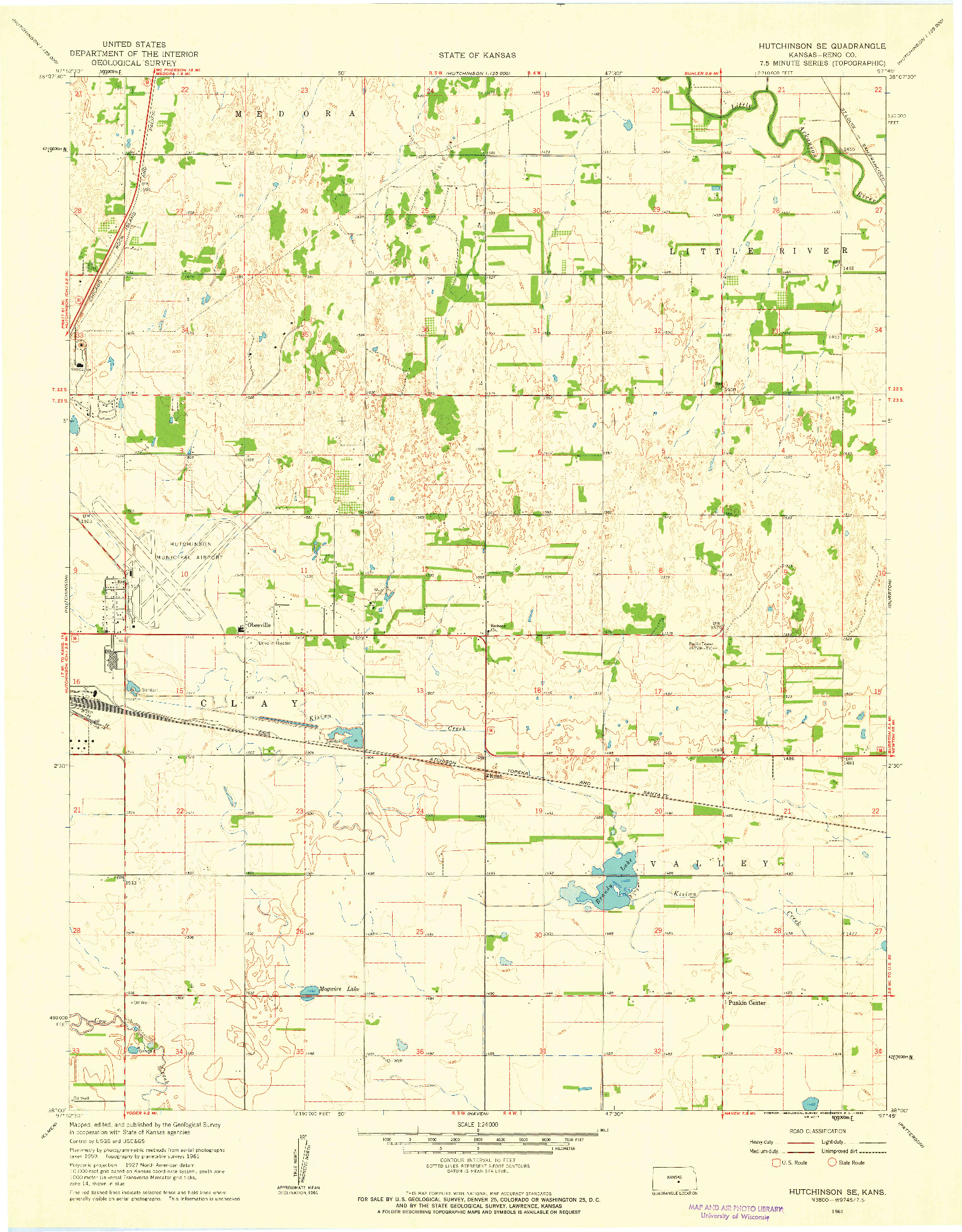 USGS 1:24000-SCALE QUADRANGLE FOR HUTCHINSON SE, KS 1961