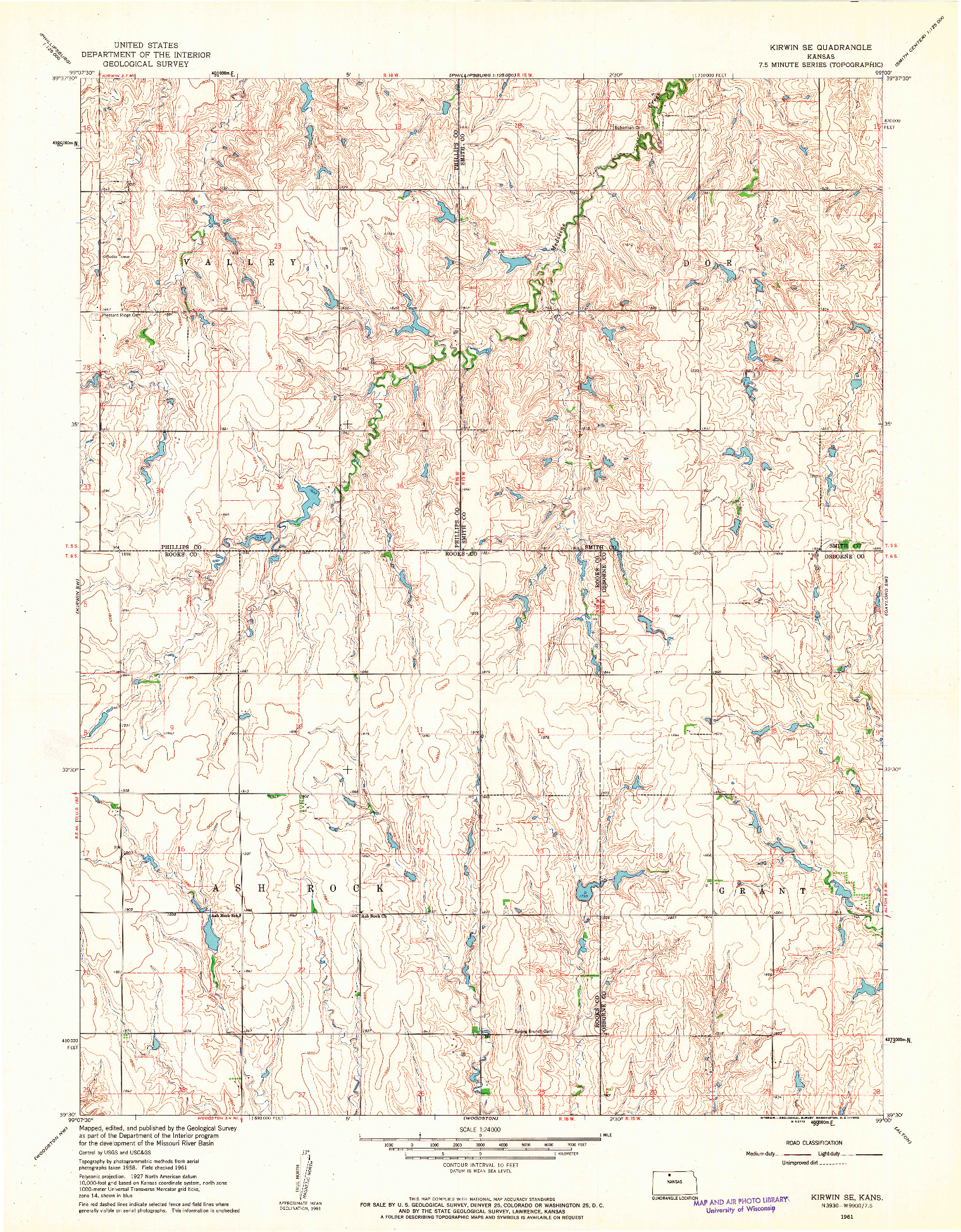 USGS 1:24000-SCALE QUADRANGLE FOR KIRWIN SE, KS 1961