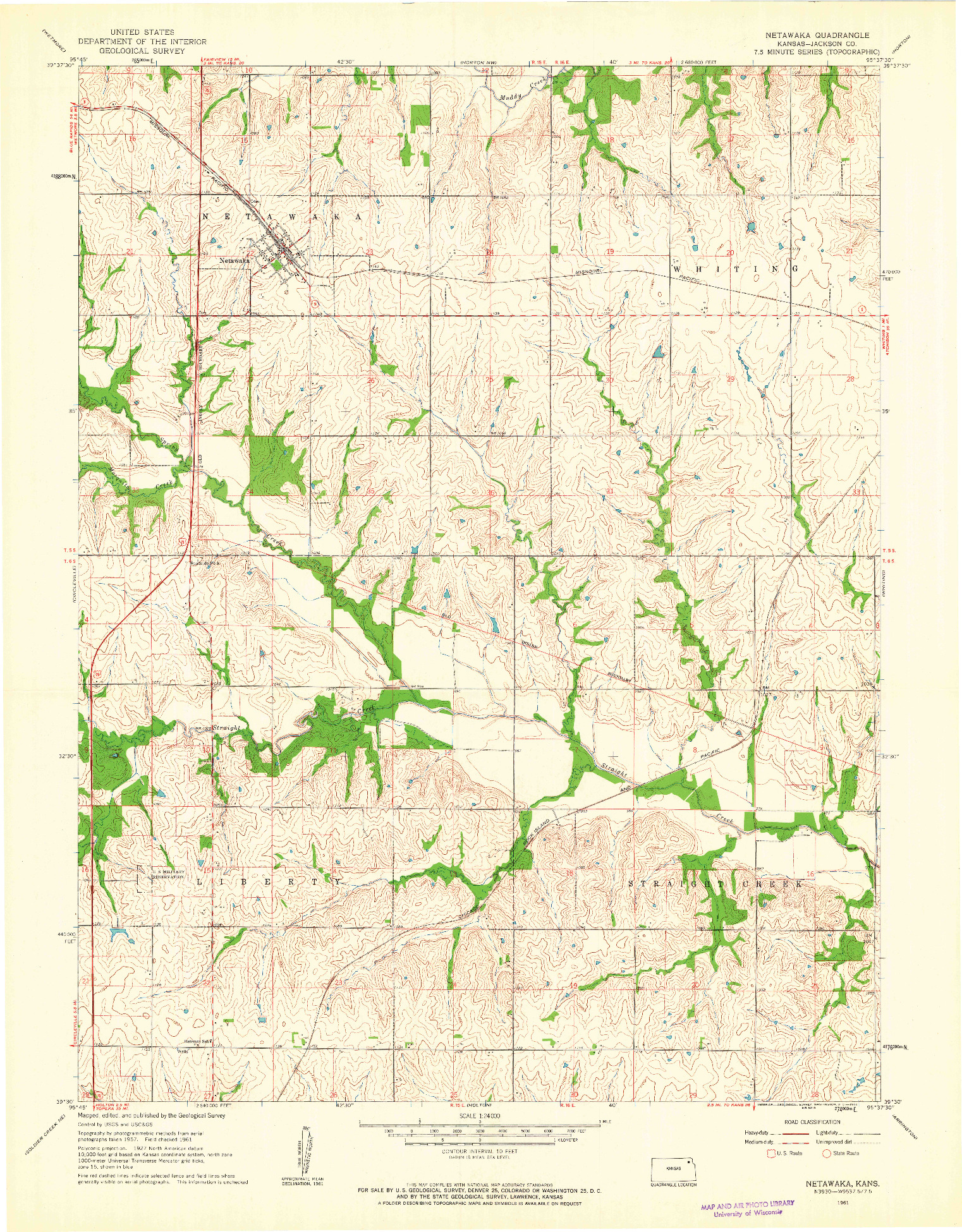 USGS 1:24000-SCALE QUADRANGLE FOR NETAWAKA, KS 1961