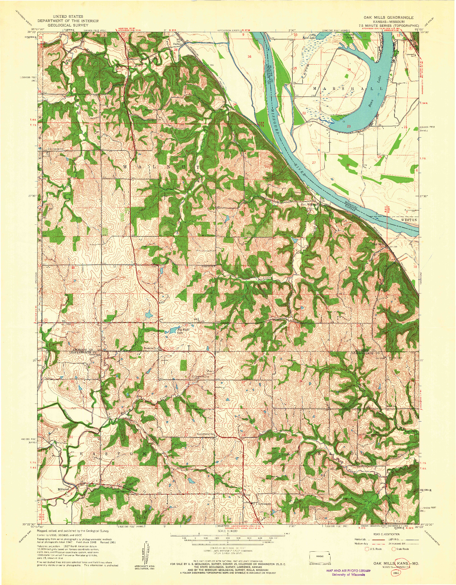 USGS 1:24000-SCALE QUADRANGLE FOR OAK MILLS, KS 1961