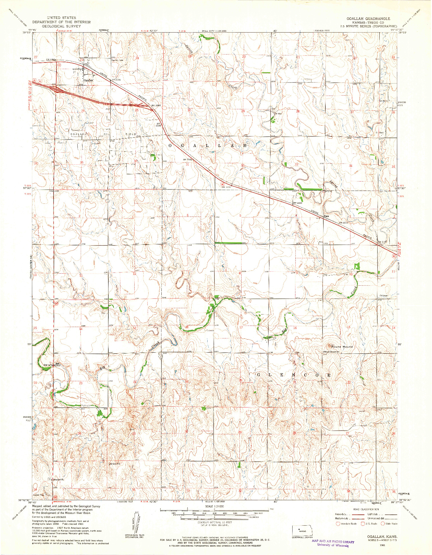 USGS 1:24000-SCALE QUADRANGLE FOR OGALLAH, KS 1961