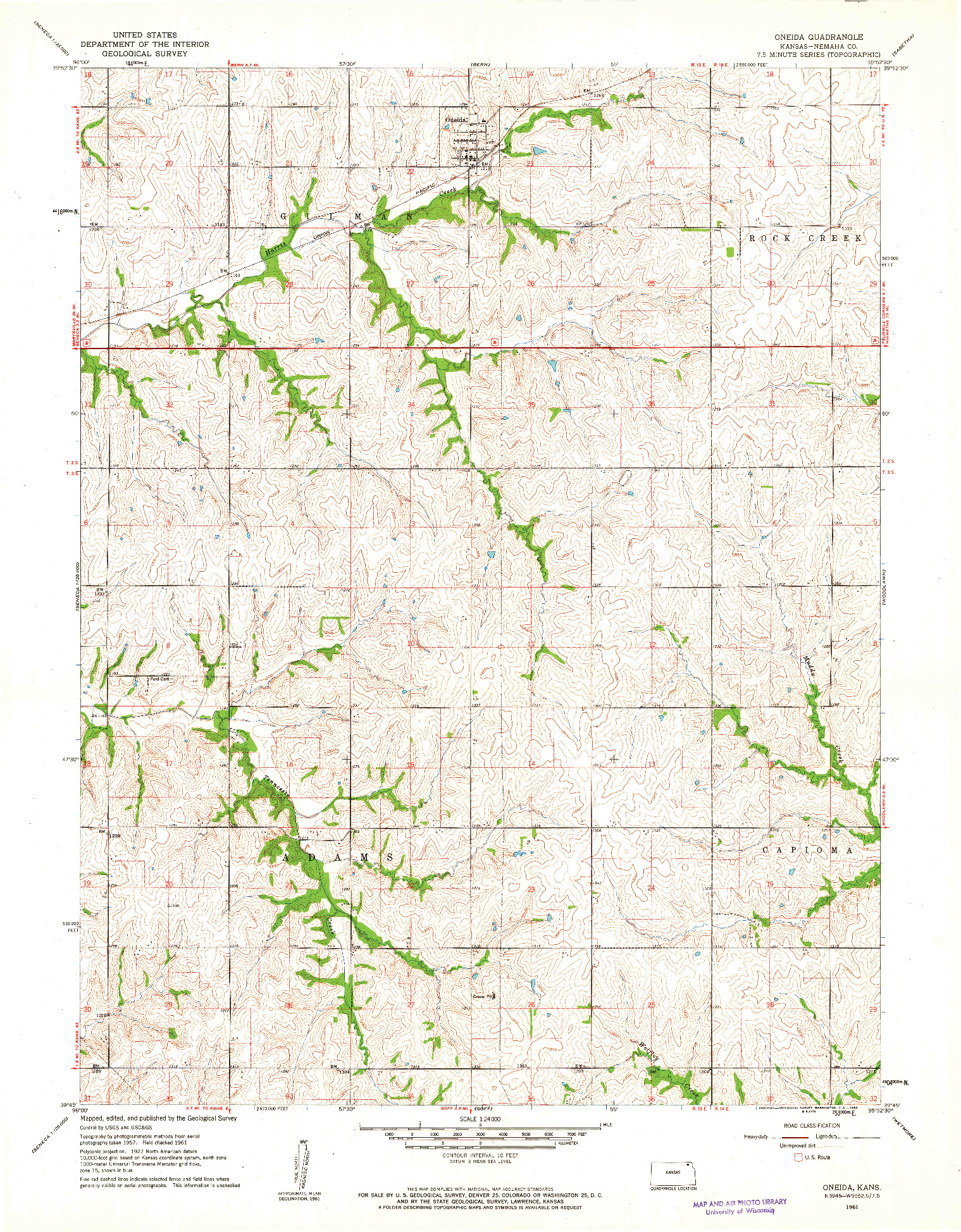 USGS 1:24000-SCALE QUADRANGLE FOR ONEIDA, KS 1961