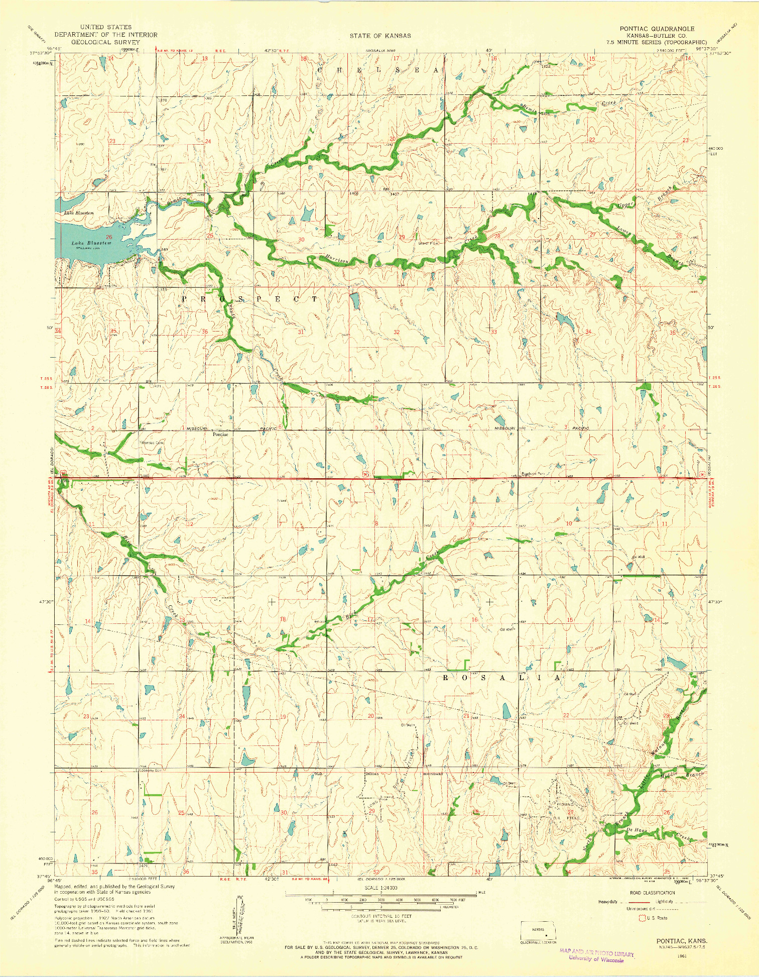 USGS 1:24000-SCALE QUADRANGLE FOR PONTIAC, KS 1961