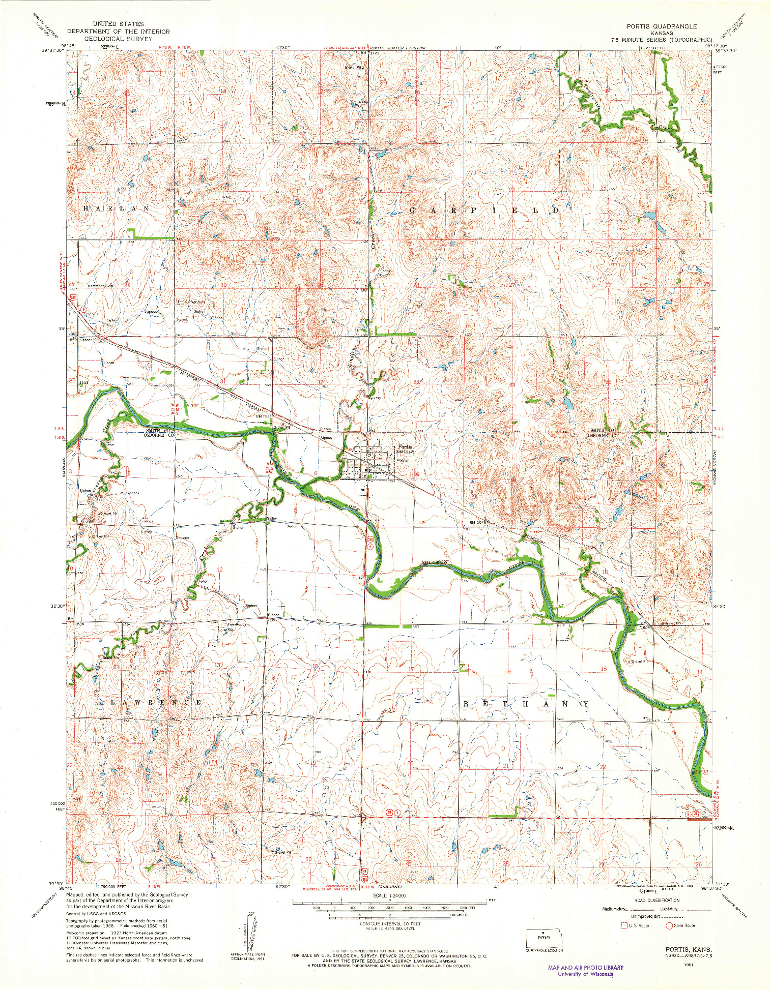 USGS 1:24000-SCALE QUADRANGLE FOR PORTIS, KS 1961