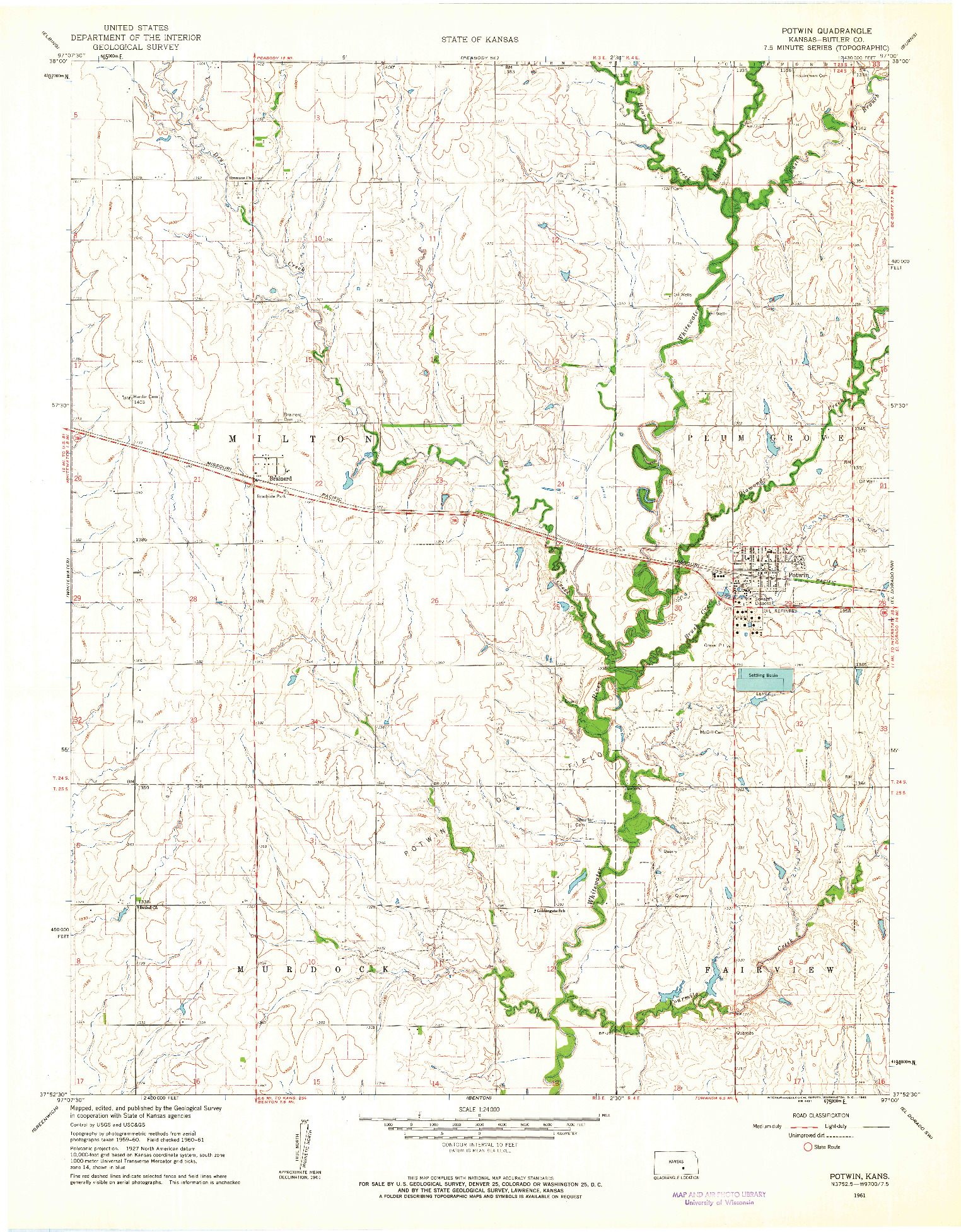 USGS 1:24000-SCALE QUADRANGLE FOR POTWIN, KS 1961