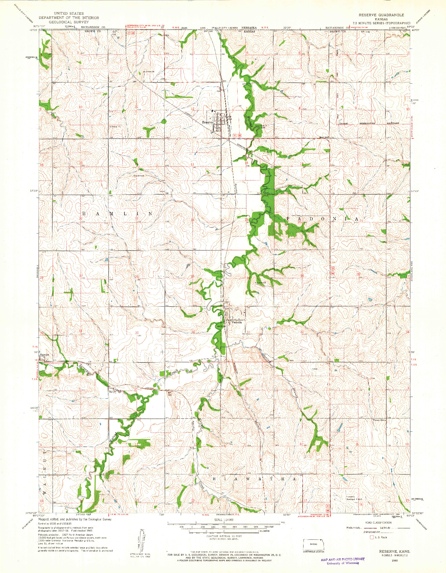 USGS 1:24000-SCALE QUADRANGLE FOR RESERVE, KS 1960
