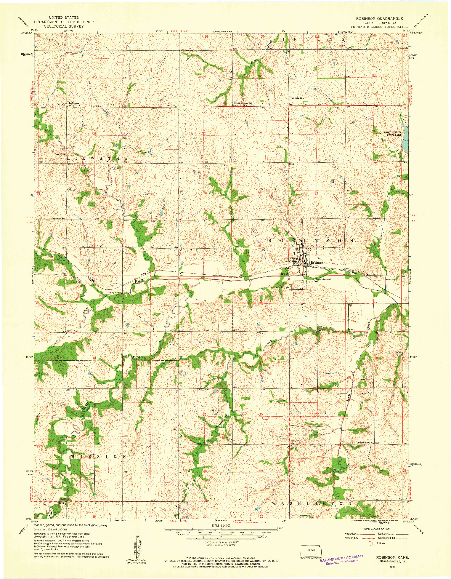 USGS 1:24000-SCALE QUADRANGLE FOR ROBINSON, KS 1961