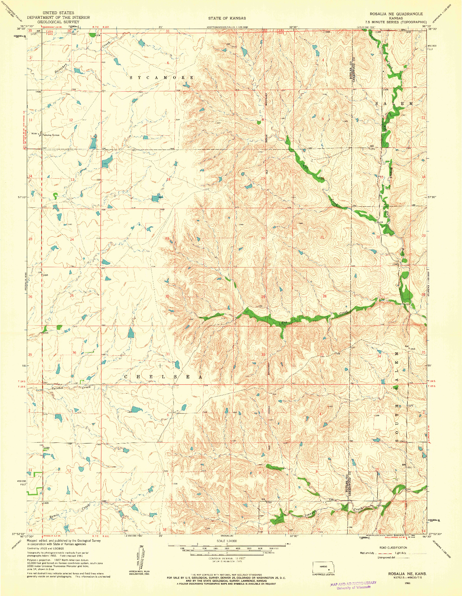 USGS 1:24000-SCALE QUADRANGLE FOR ROSALIA NE, KS 1961