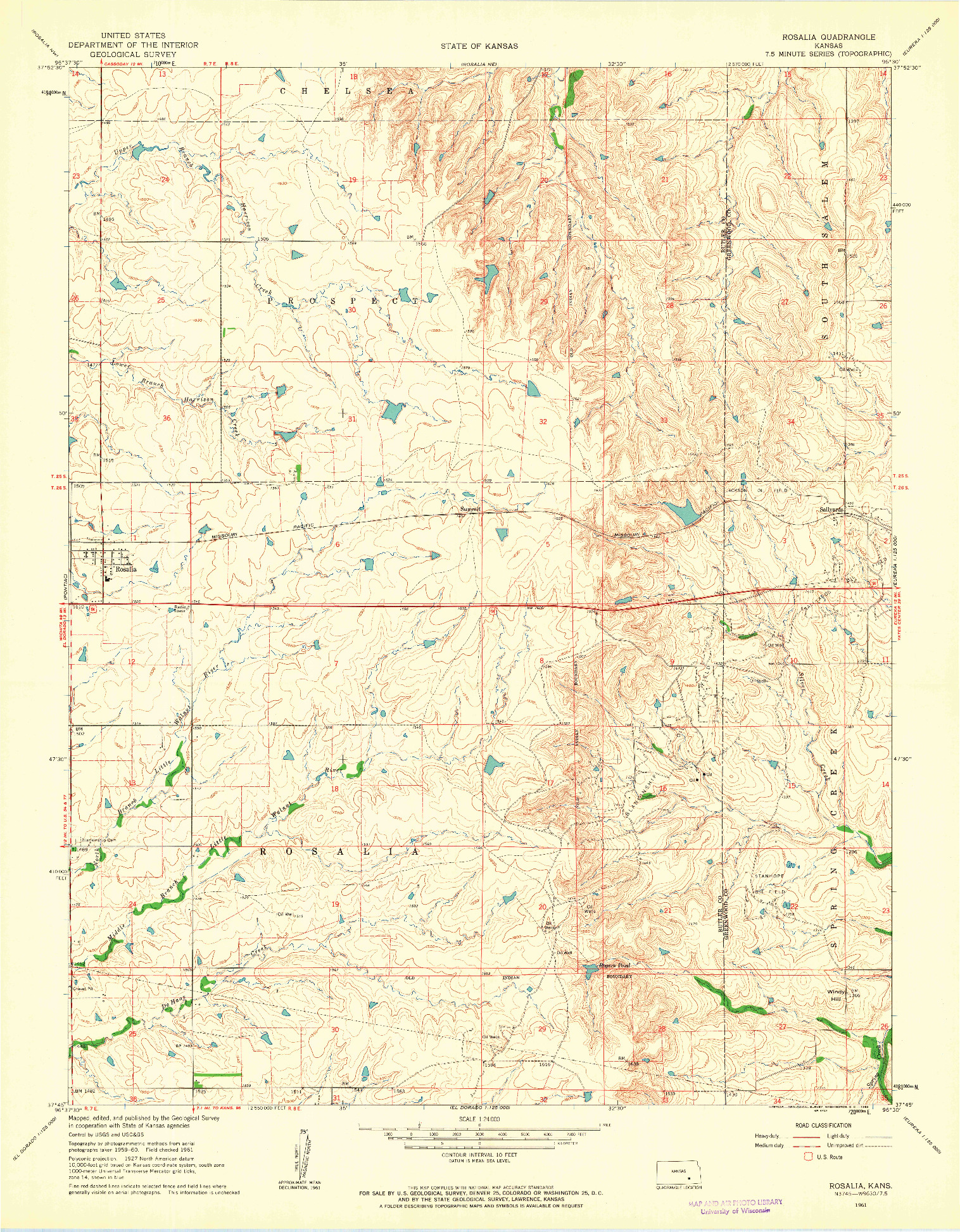 USGS 1:24000-SCALE QUADRANGLE FOR ROSALIA, KS 1961