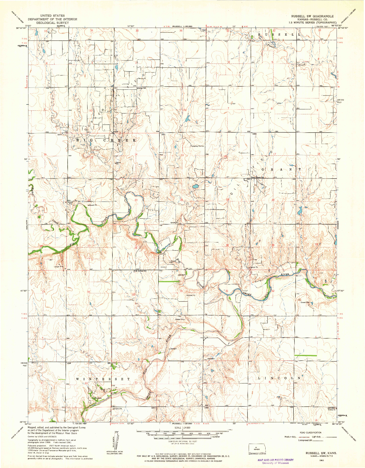 USGS 1:24000-SCALE QUADRANGLE FOR RUSSELL SW, KS 1961