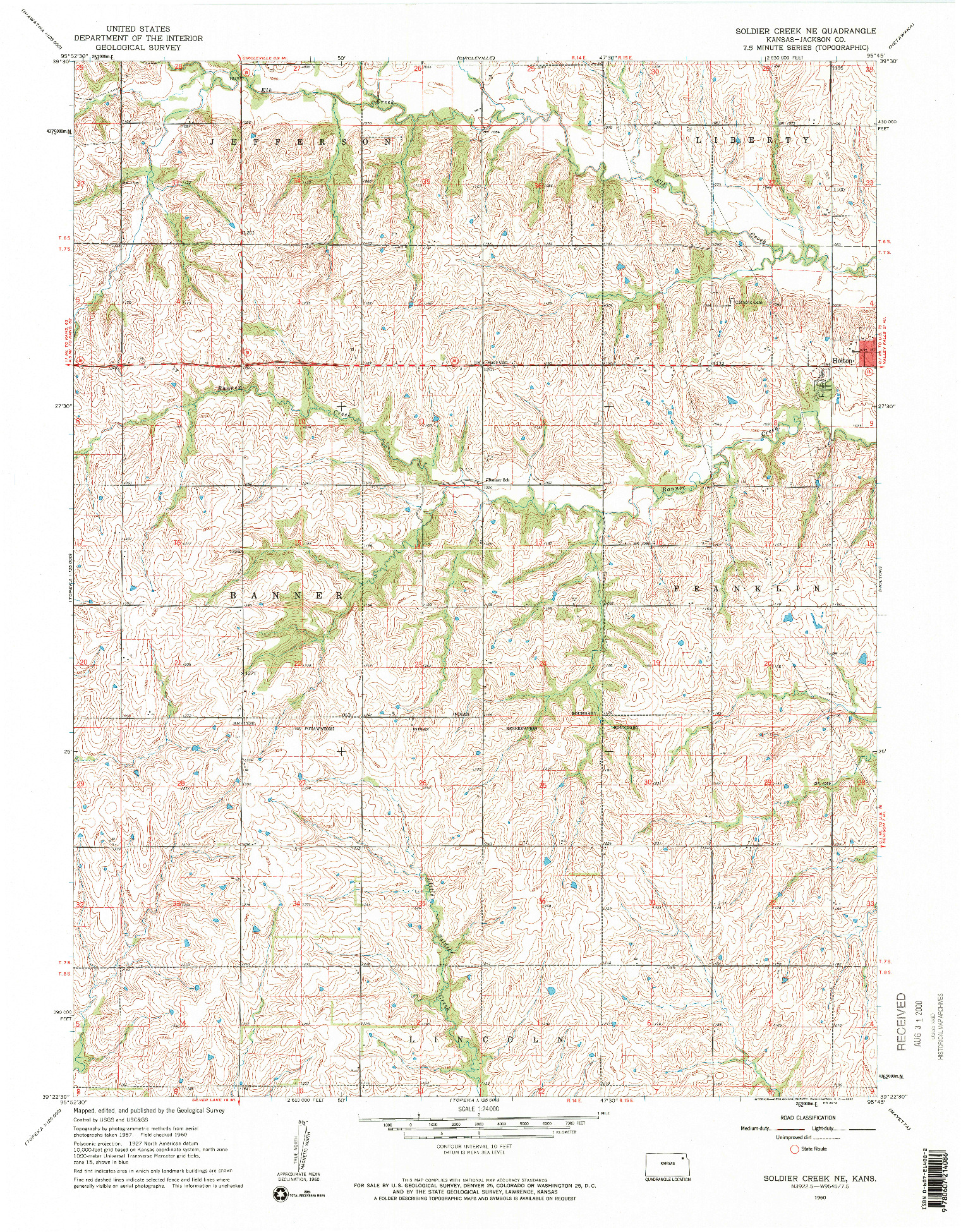 USGS 1:24000-SCALE QUADRANGLE FOR SOLDIER CREEK NE, KS 1960