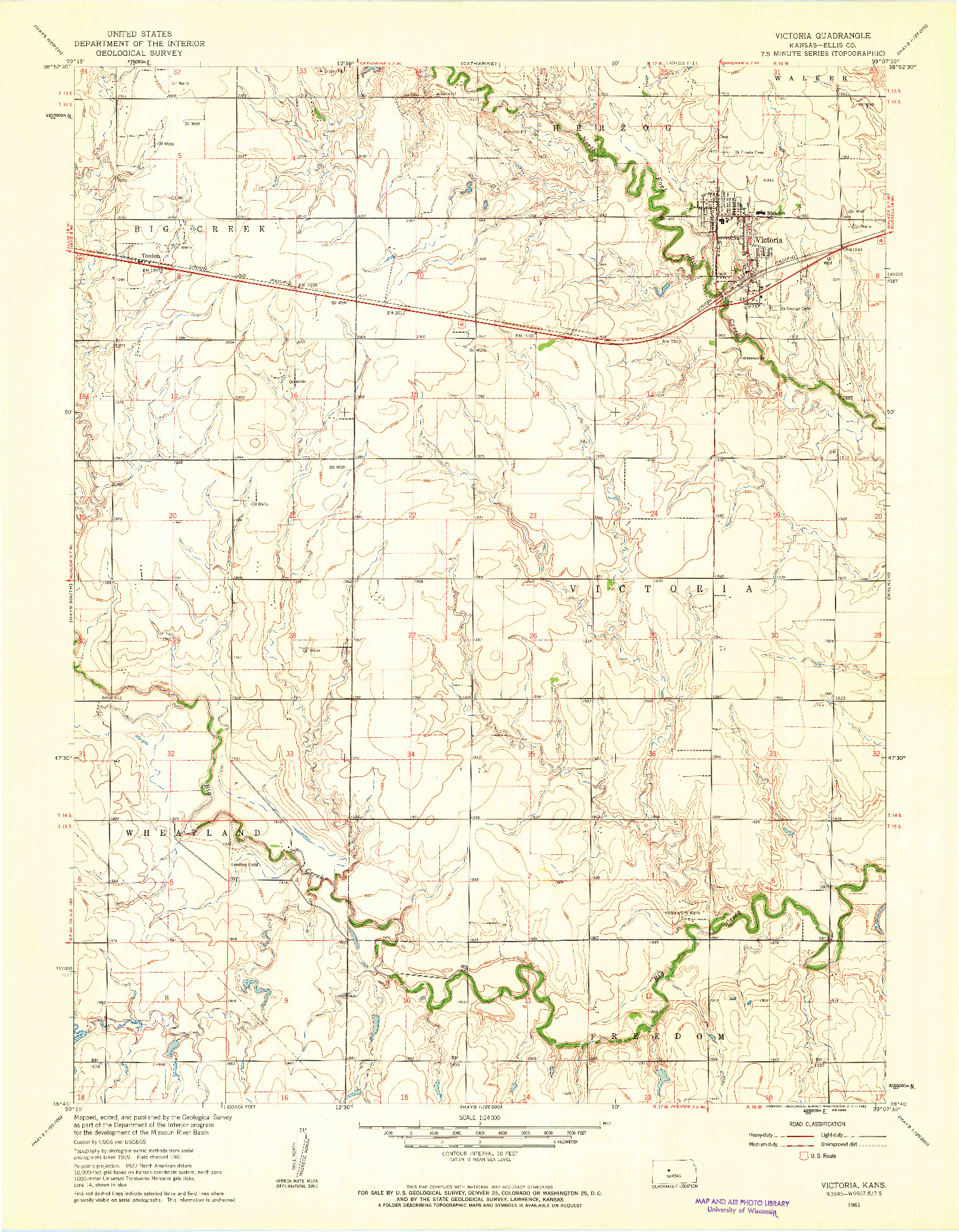 USGS 1:24000-SCALE QUADRANGLE FOR VICTORIA, KS 1961