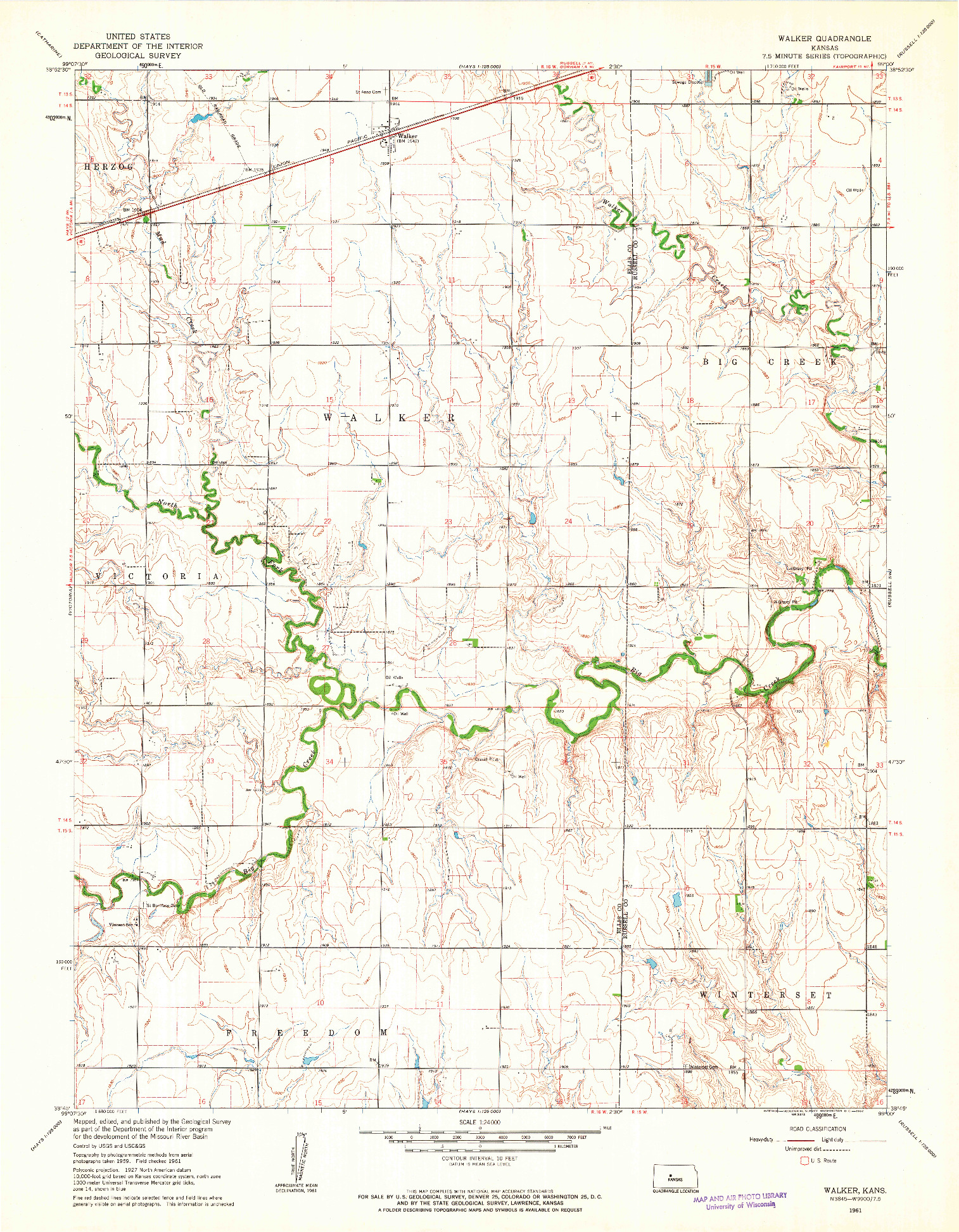 USGS 1:24000-SCALE QUADRANGLE FOR WALKER, KS 1961