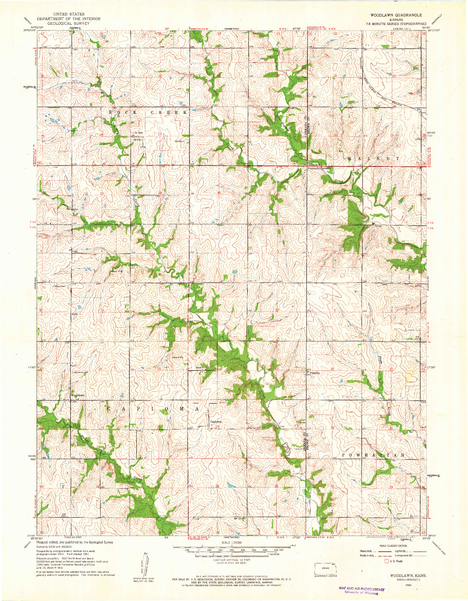 USGS 1:24000-SCALE QUADRANGLE FOR WOODLAWN, KS 1961