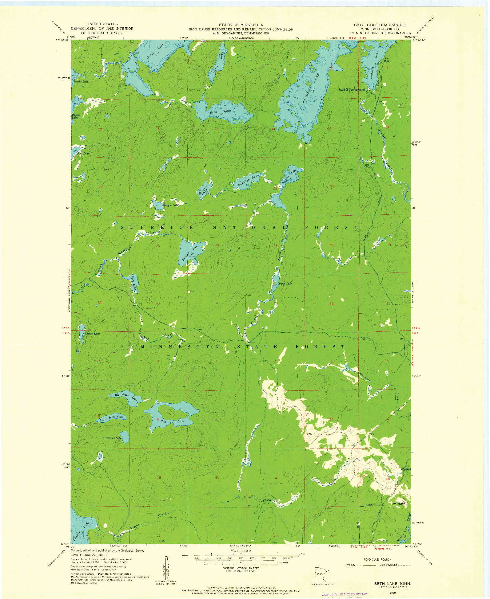 USGS 1:24000-SCALE QUADRANGLE FOR BETH LAKE, MN 1960