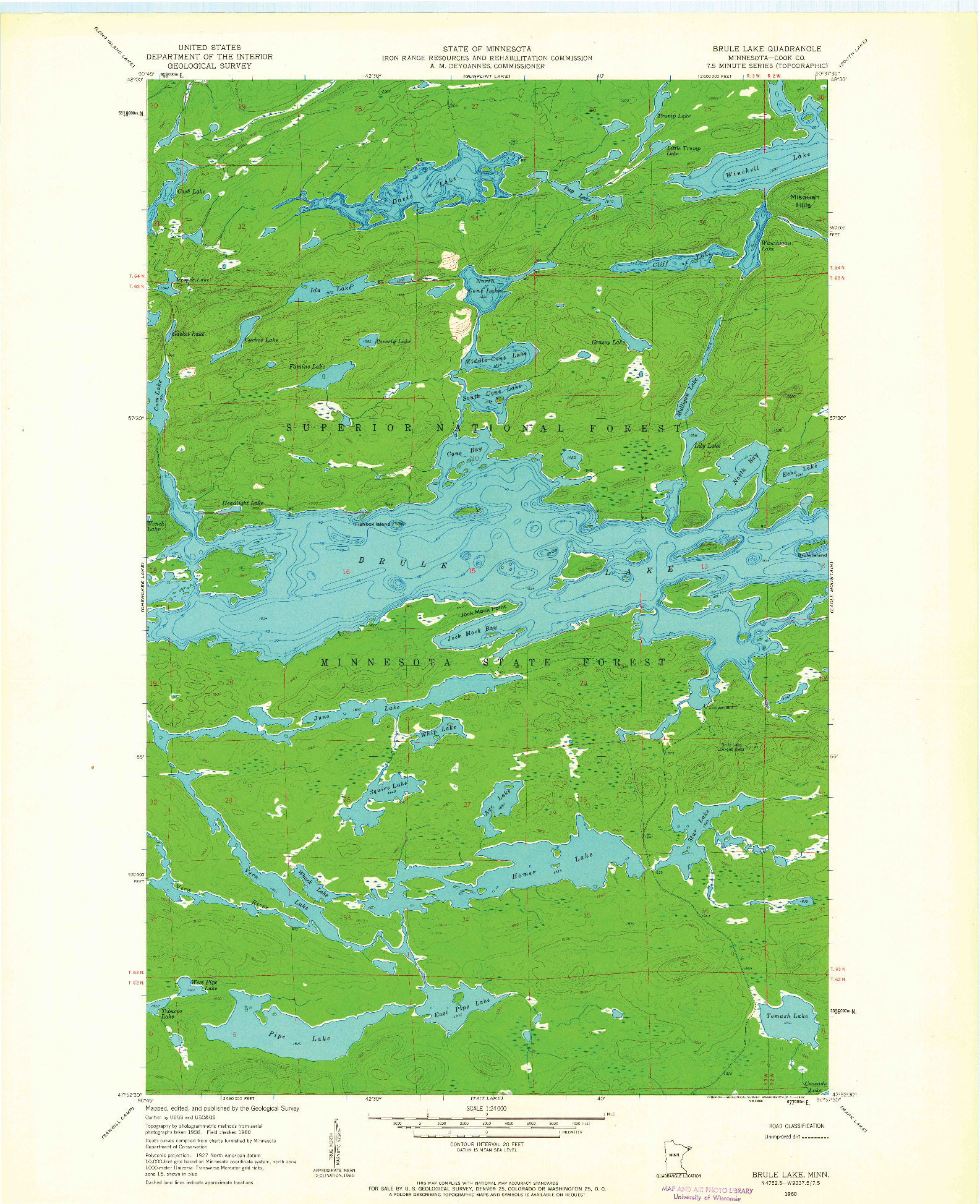 USGS 1:24000-SCALE QUADRANGLE FOR BRULE LAKE, MN 1960