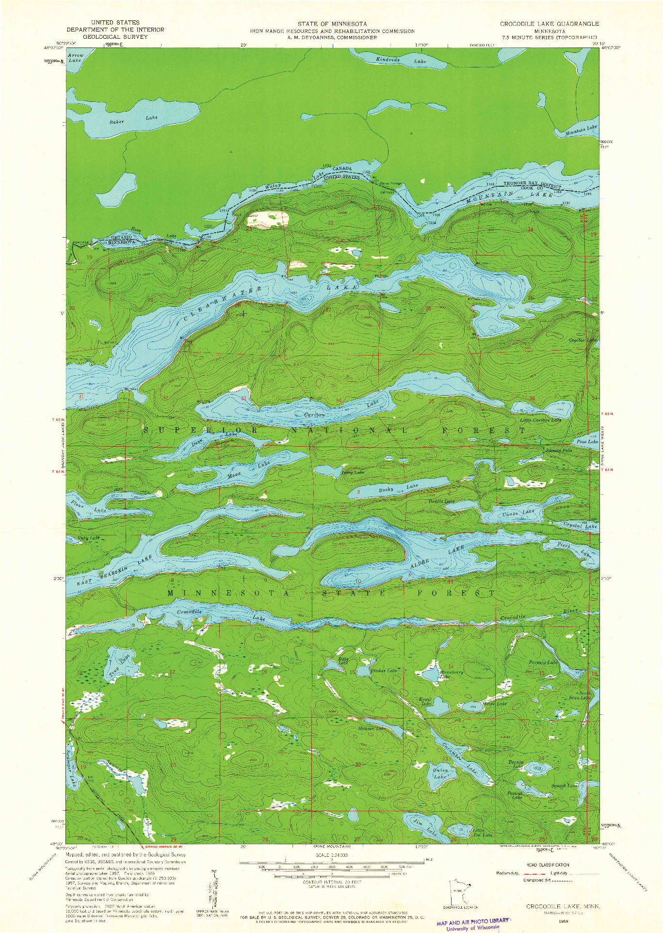 USGS 1:24000-SCALE QUADRANGLE FOR CROCODILE LAKE, MN 1959